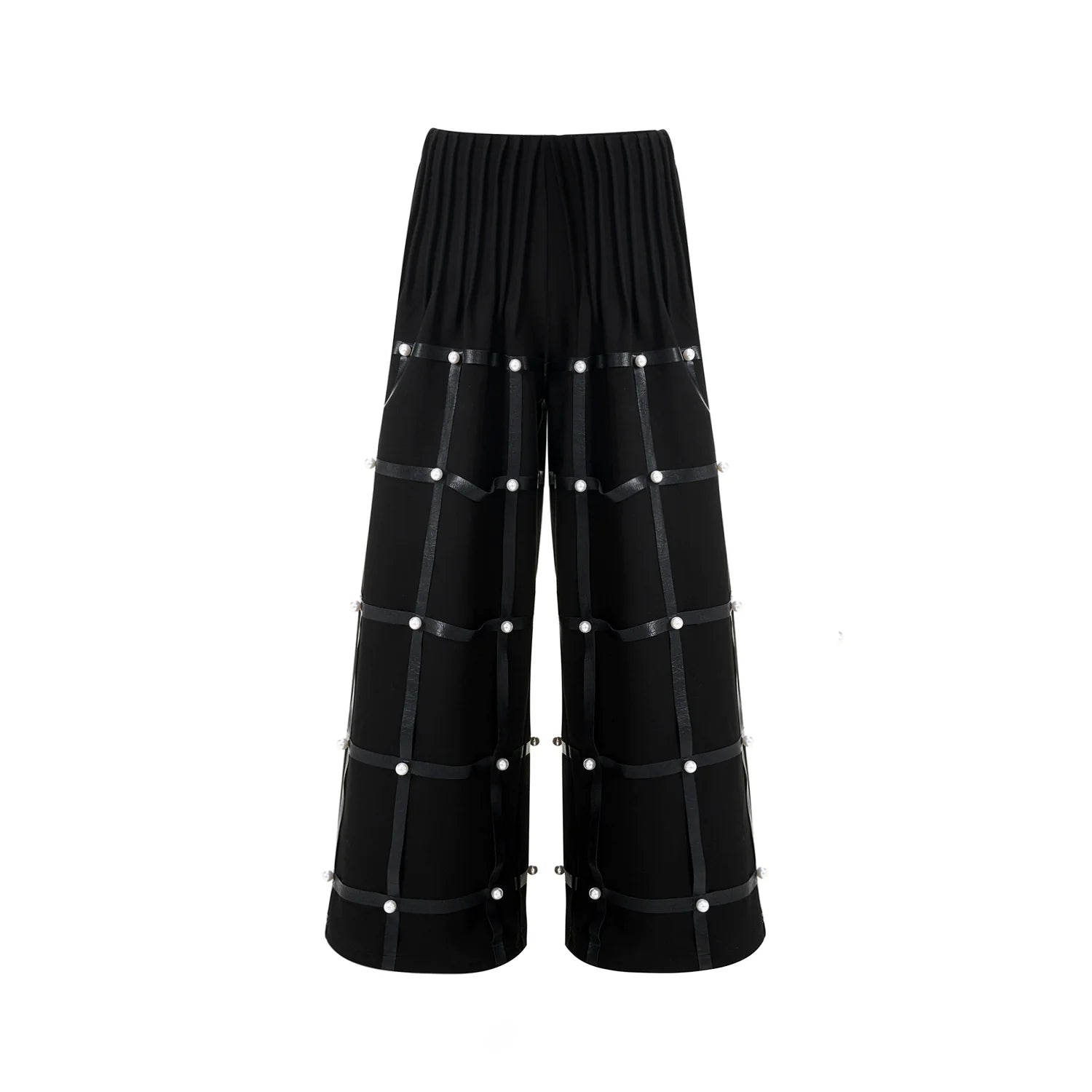 Grid Pearl Pleated Pants