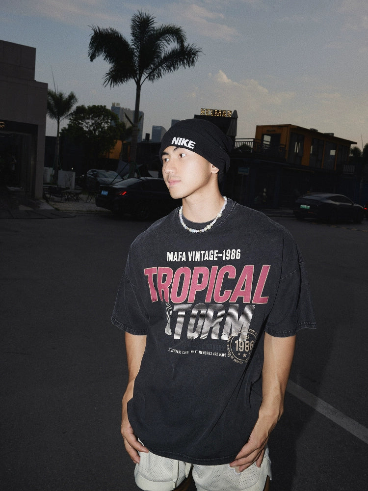 Vintage Black Tropical Storm Graphic Tee