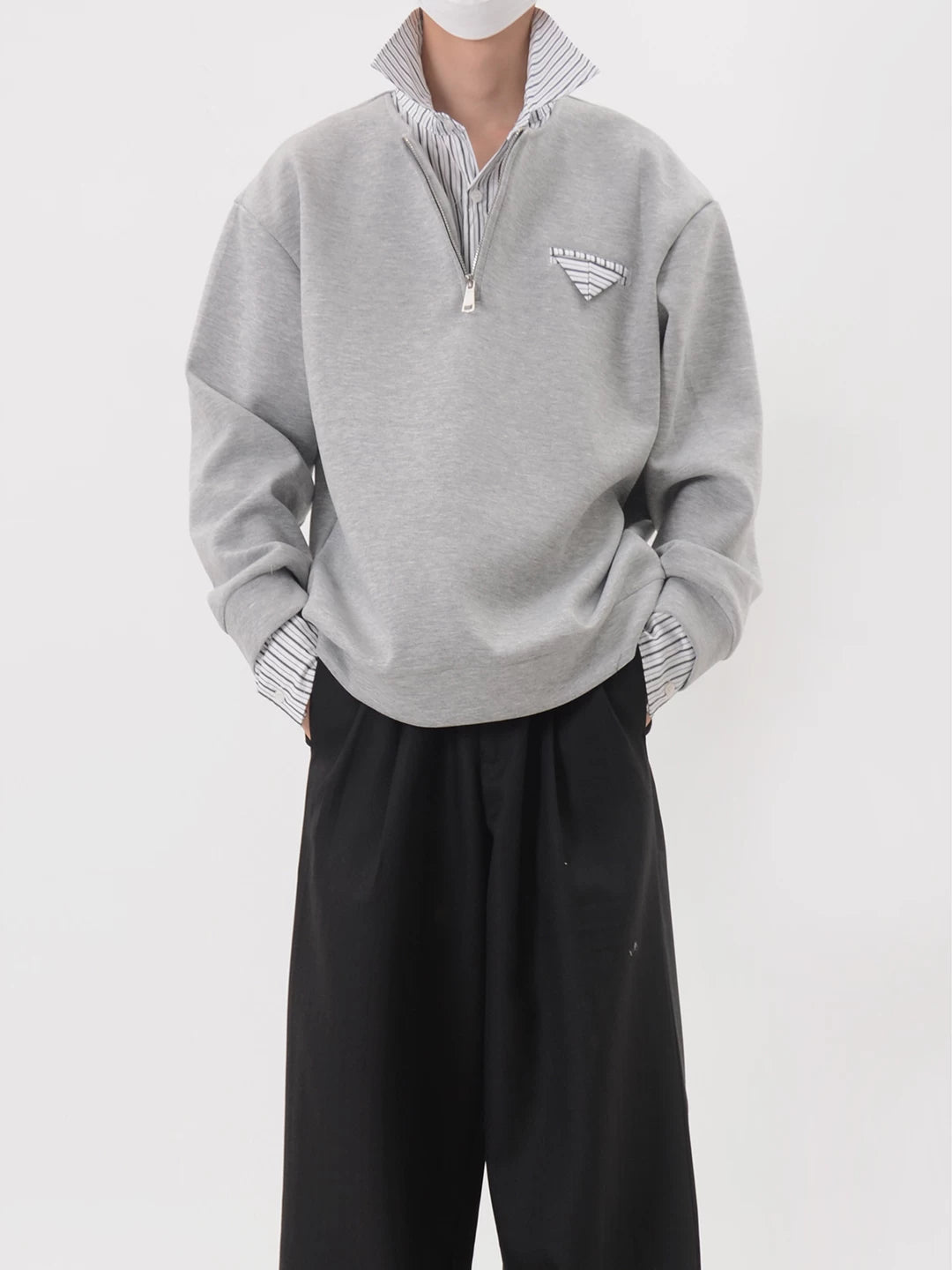 Half Zip Layered Collar Sweatshirt