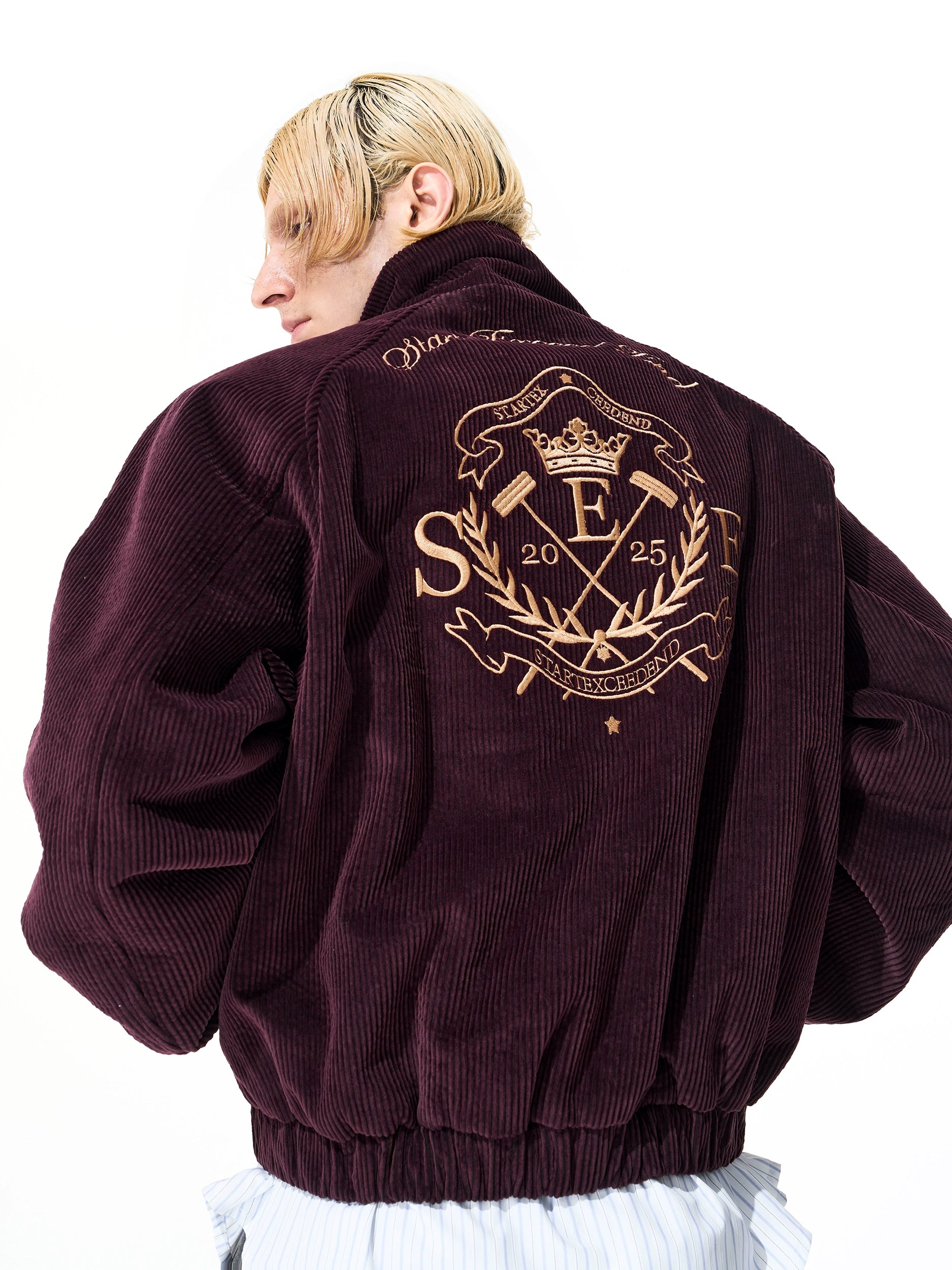 Embroidered Crest Corduroy Jacket