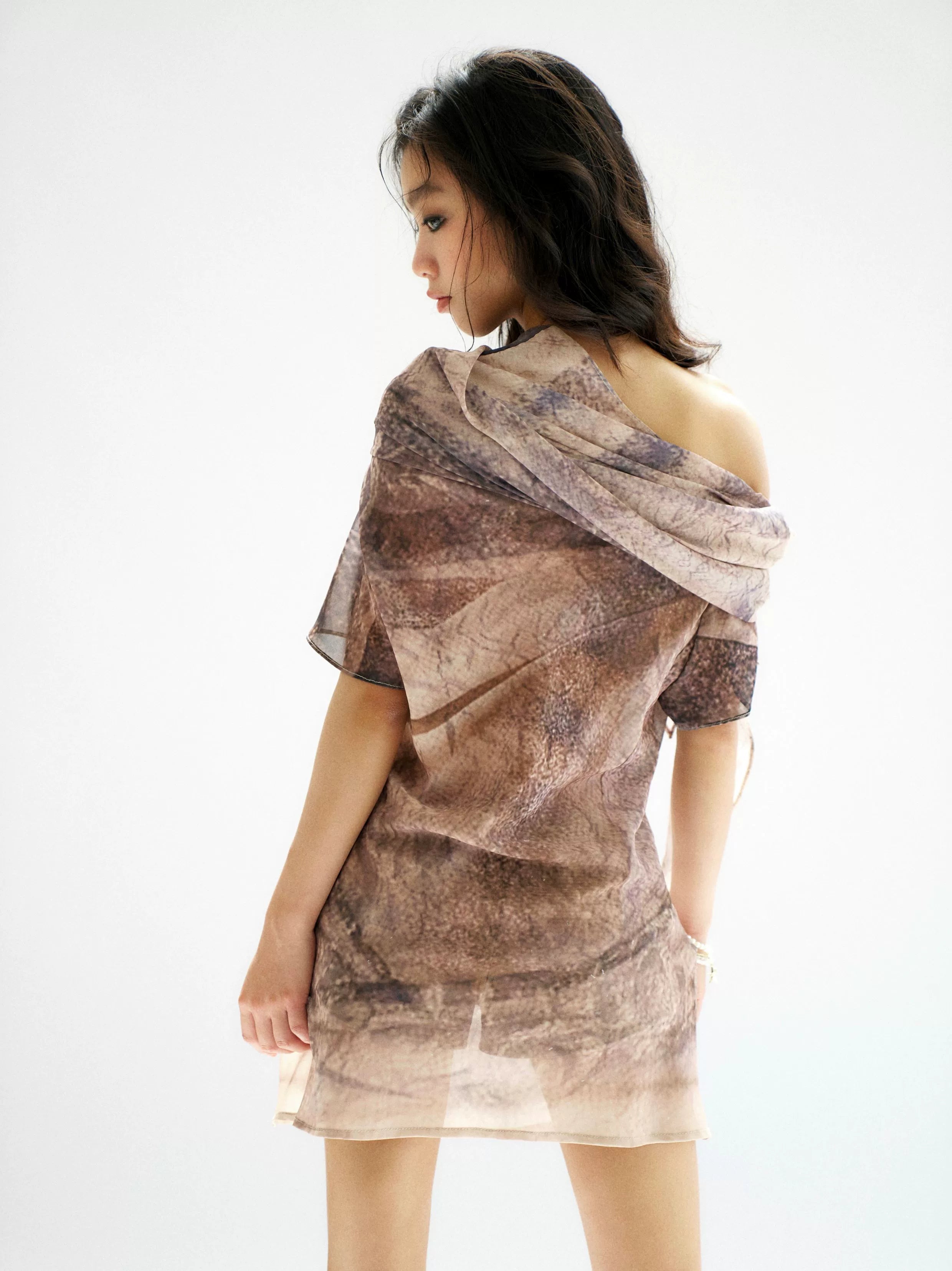 Desert Muse One‑Shoulder Chiffon Tunic