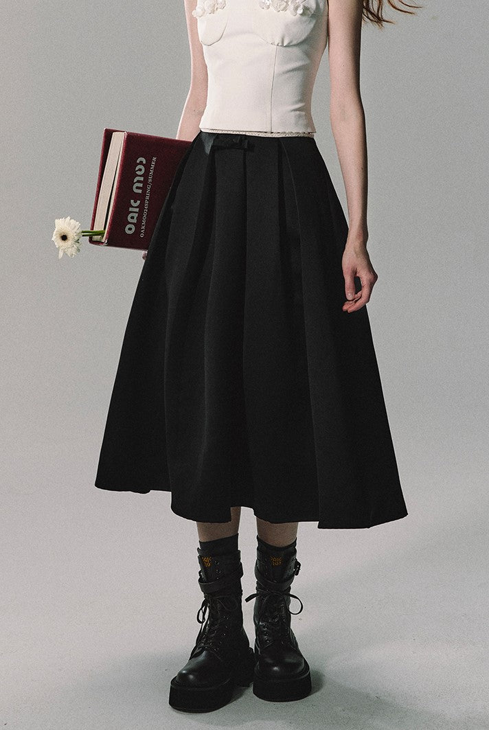 Black Pleated Midi Skirt