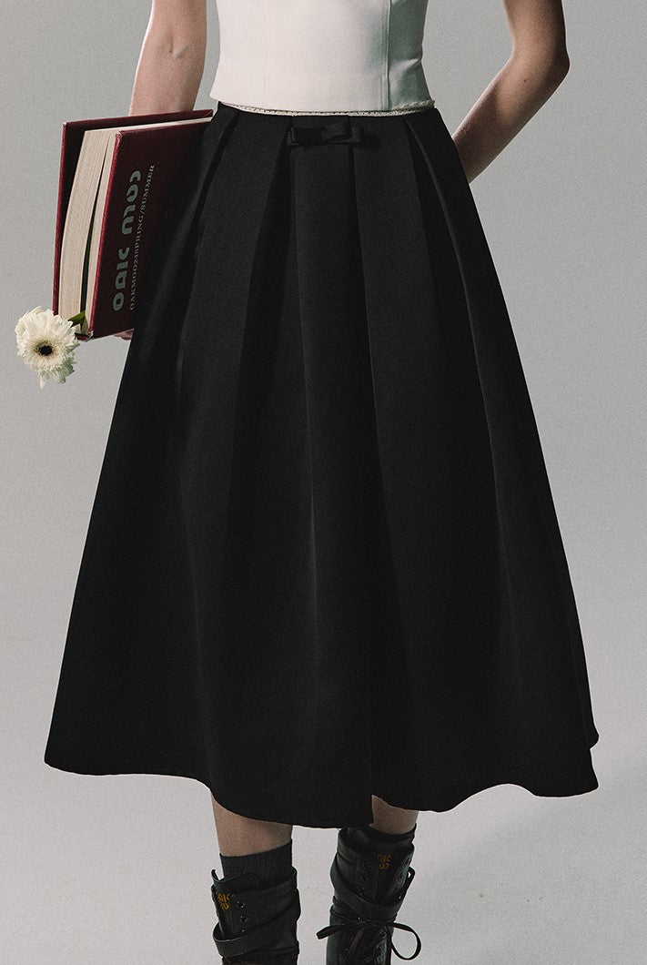 Black Pleated Midi Skirt