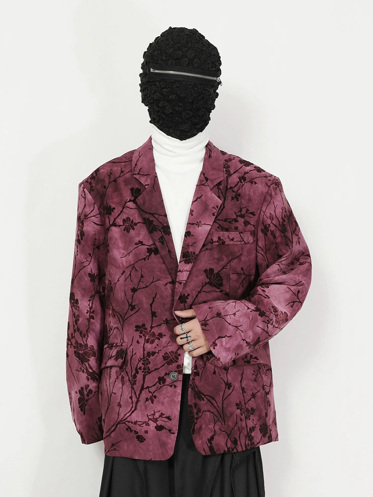 Pink Velvet Floral Pattern Blazer