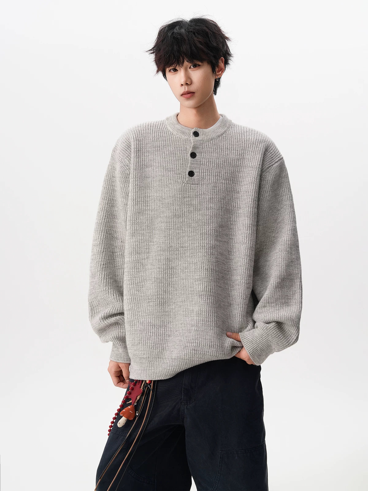 Waffle Henley Knit Sweater