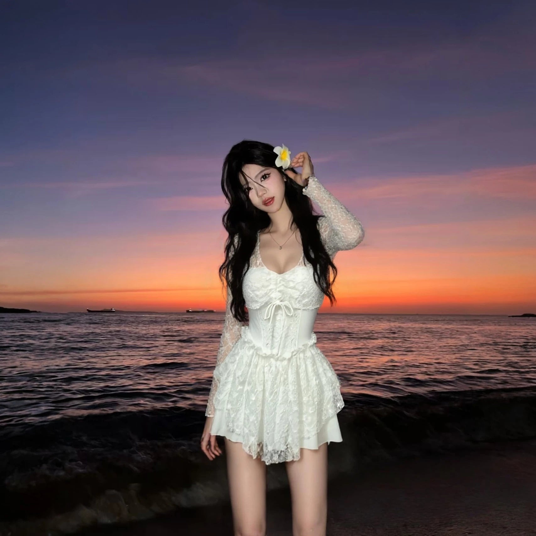 Moonlit Lace Corset Swim Dress