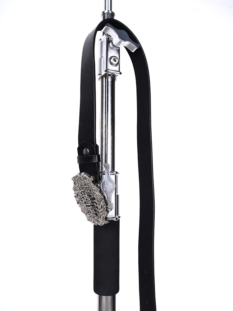 Ornate Silver "Couture" Belt Buckle with Black Leather Belt