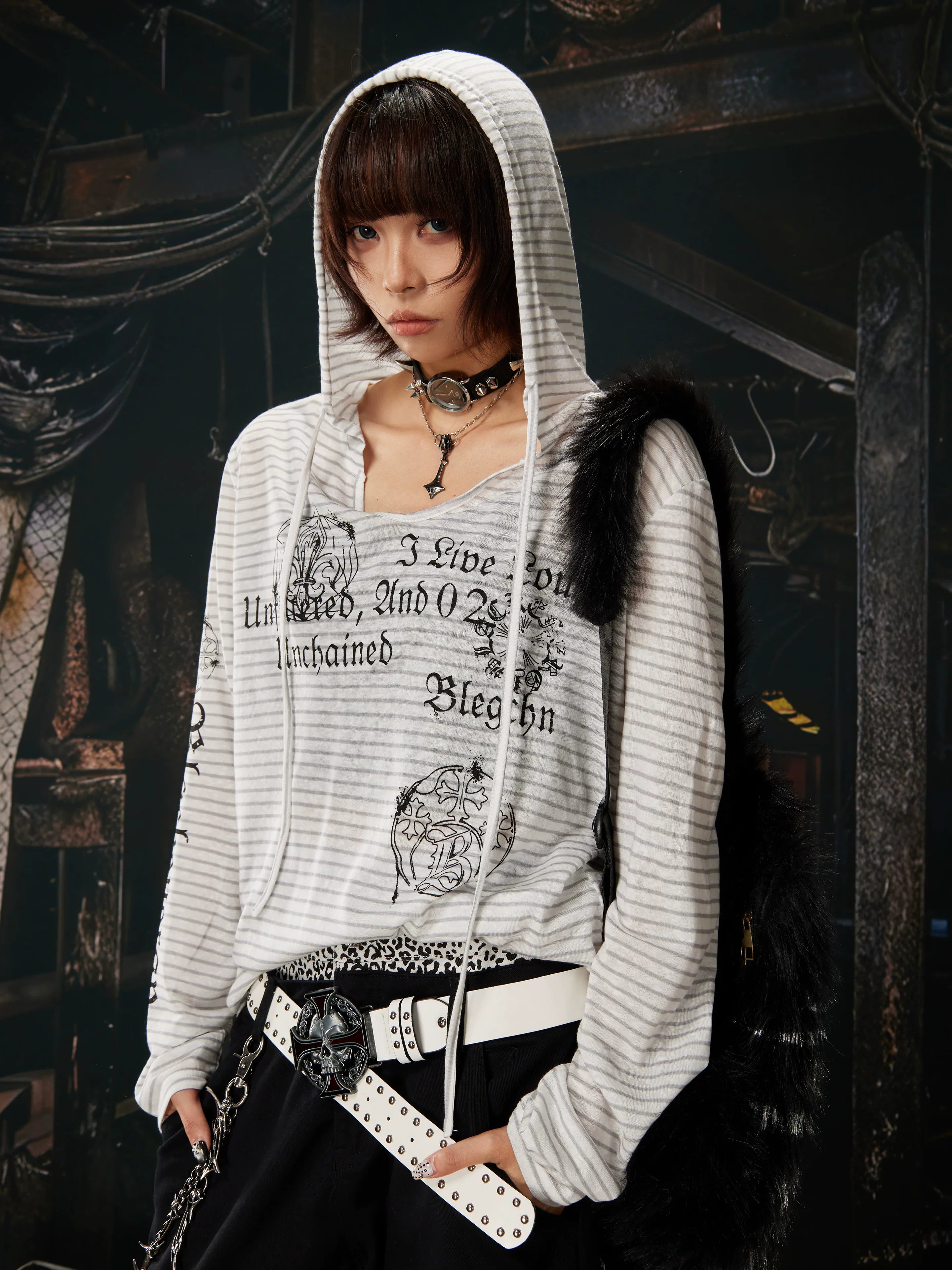 Unchained Script Striped Hooded Longsleeve