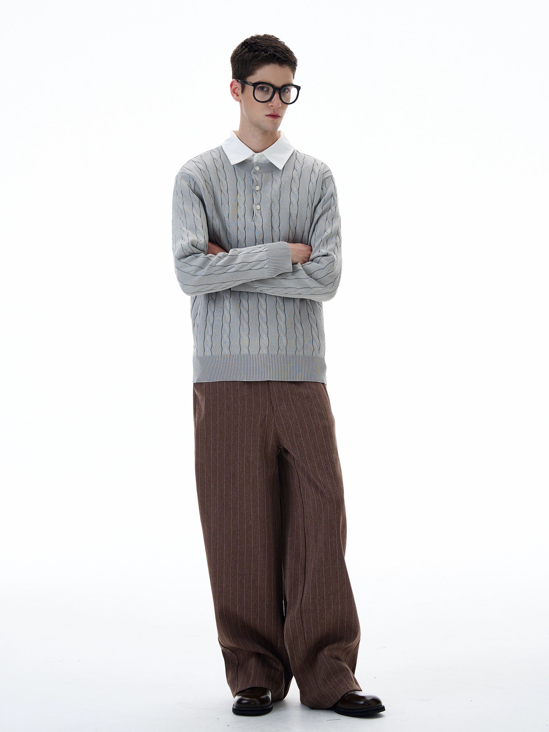 Chocolate Pinstripe Wide-Leg Trousers