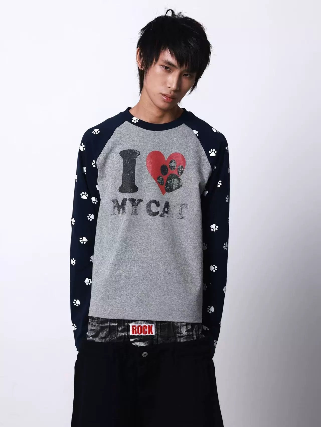 Pawprint Heart Cat Lover Raglan Longsleeve