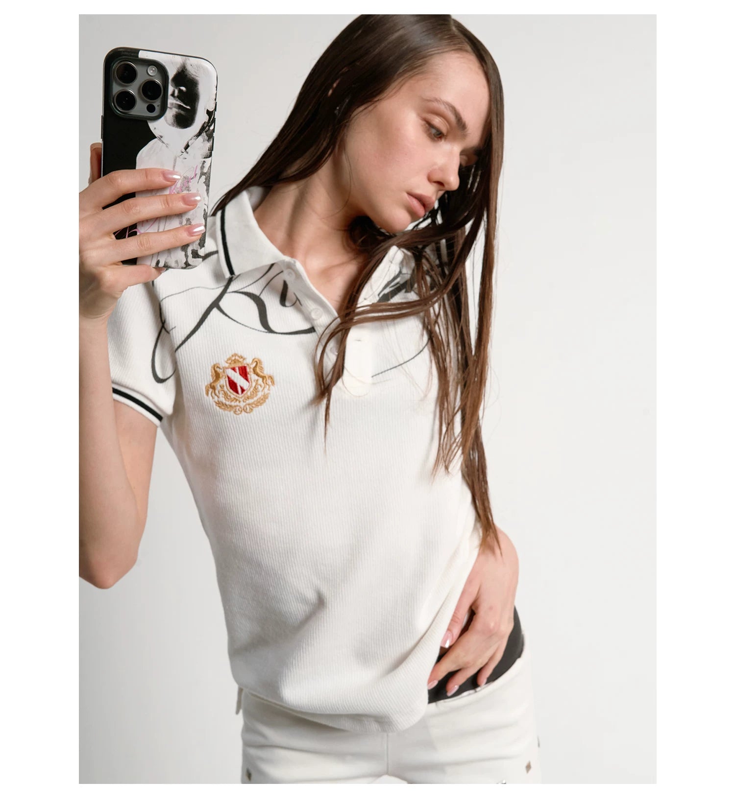 Script Crest White Polo Shirt