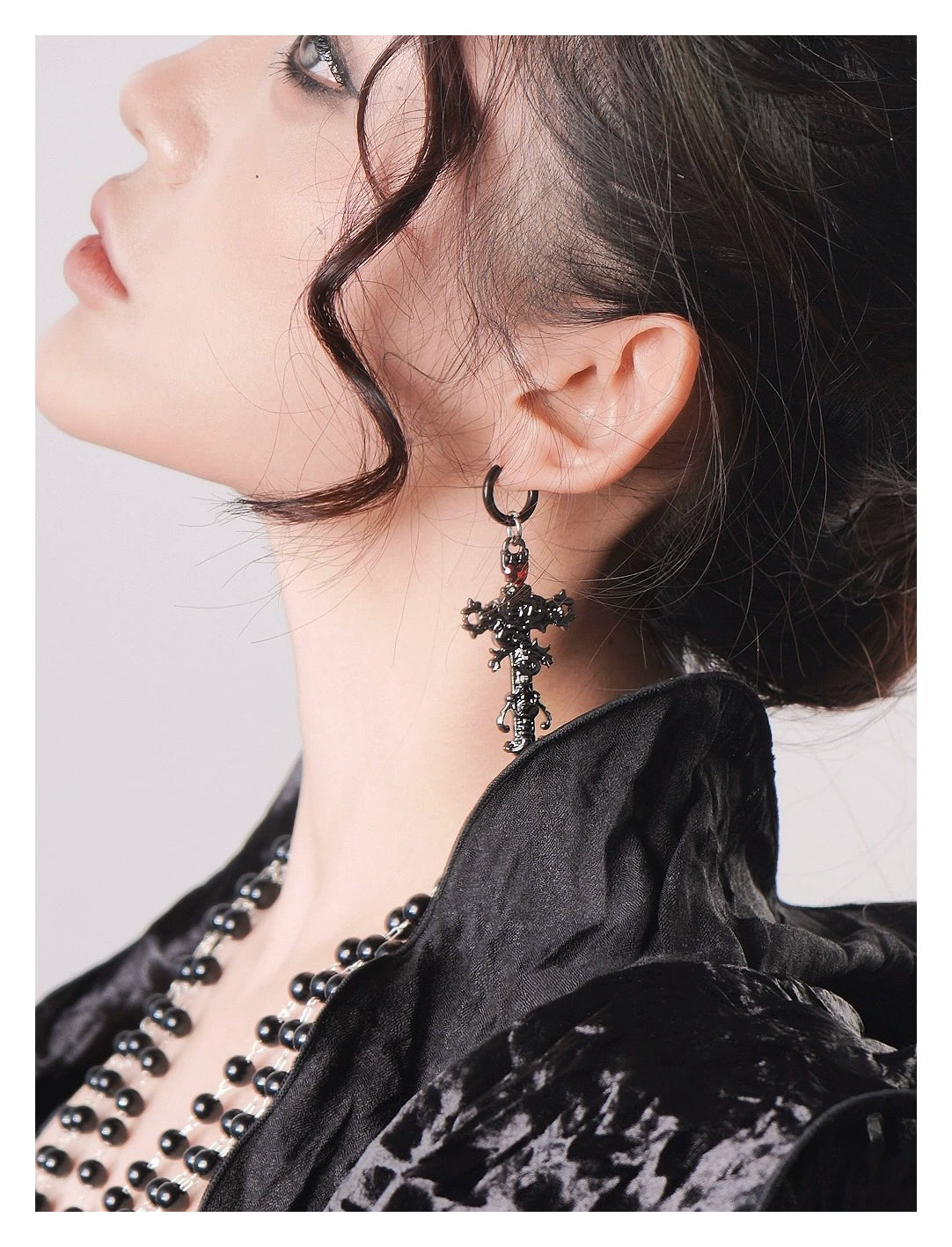 Gothic Black Cross Earring