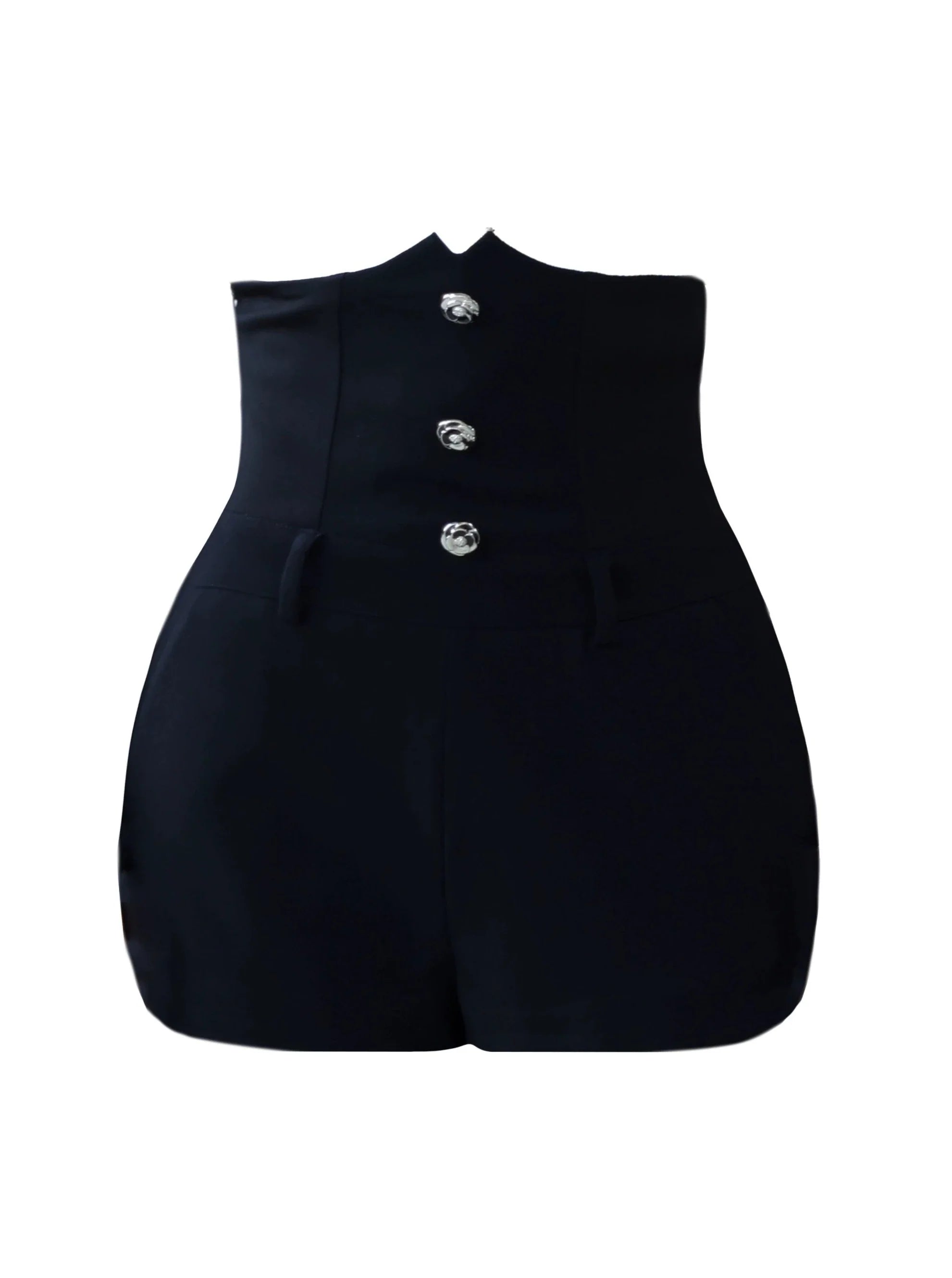 Monochrome Elegance Set: High-Waisted Corset Shorts with Cropped Bow-Tie Shirt