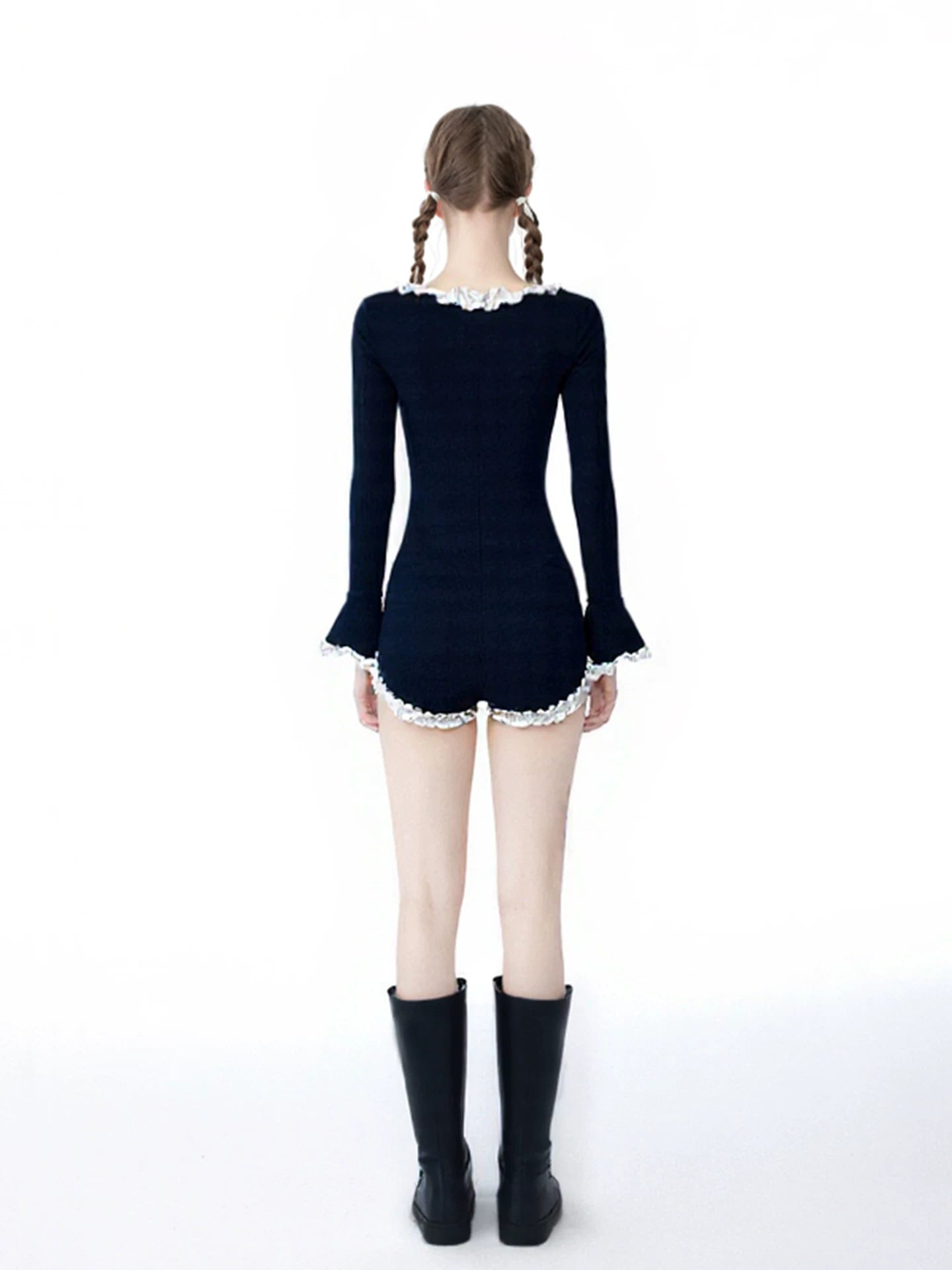 Midnight Ruffle Swim Ballet Knit Romper
