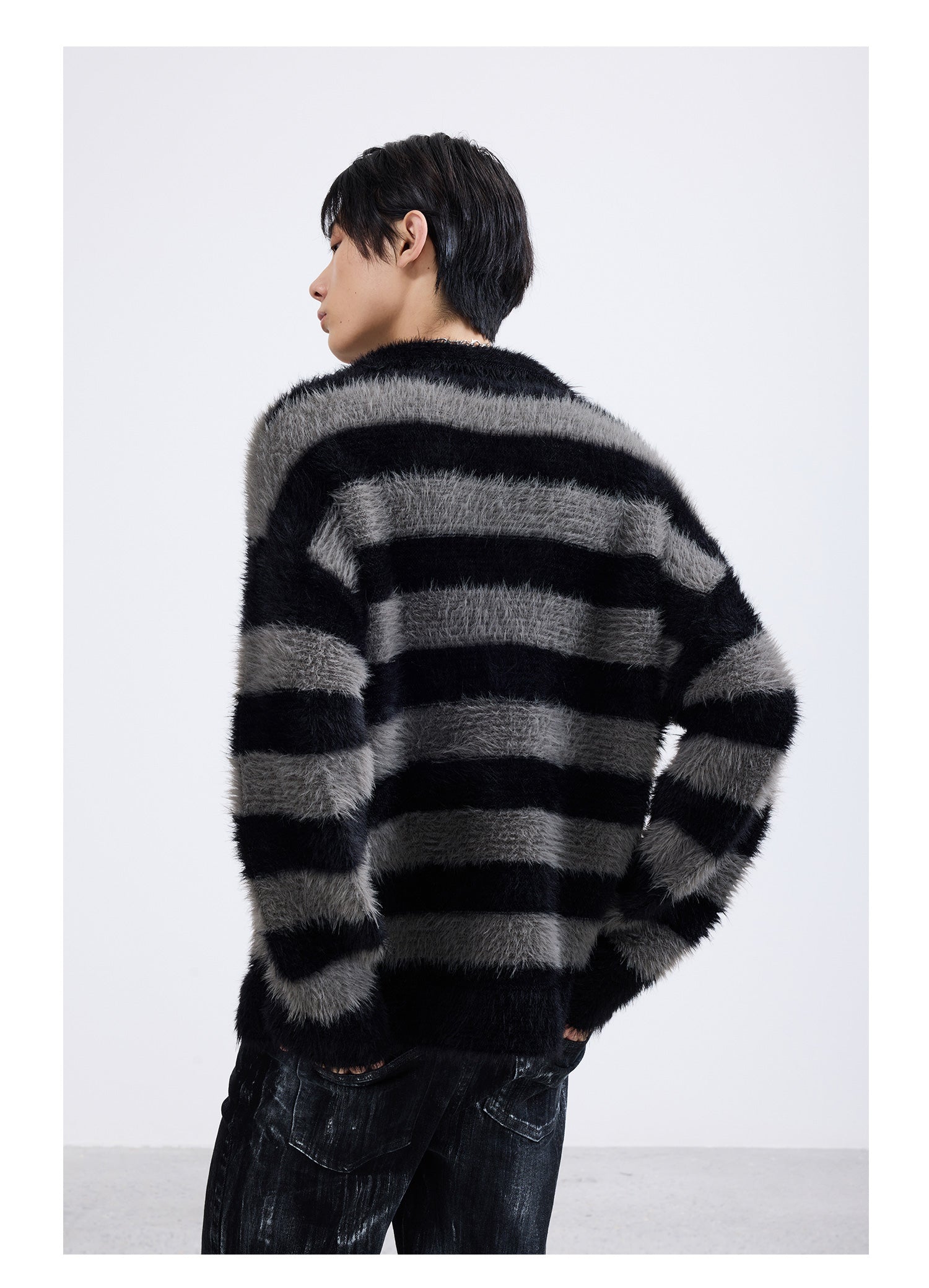 Fuzzy Stripe Pullover Sweater