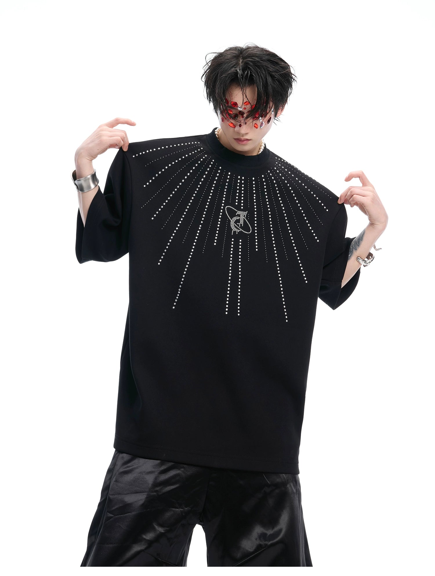 Crystal Fan Embellished Black Sweatshirt