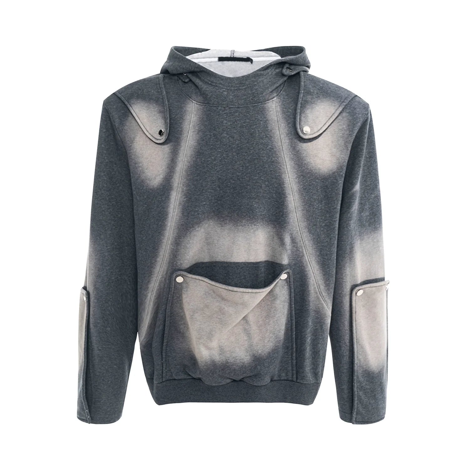 Tie-Dye Panel Hoodie with Snap Details