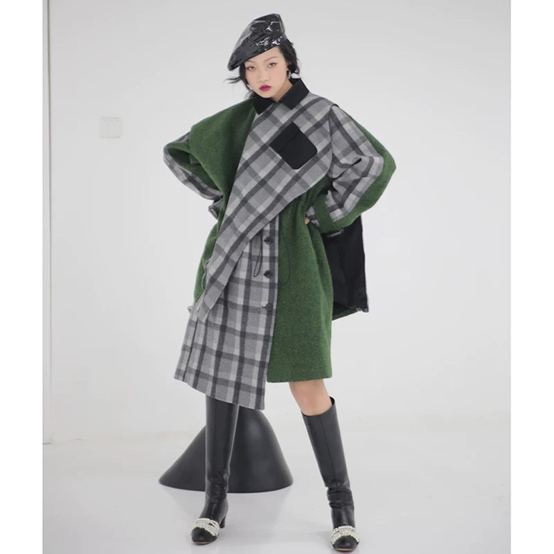 Moss Plaid Hybrid Cape Coat