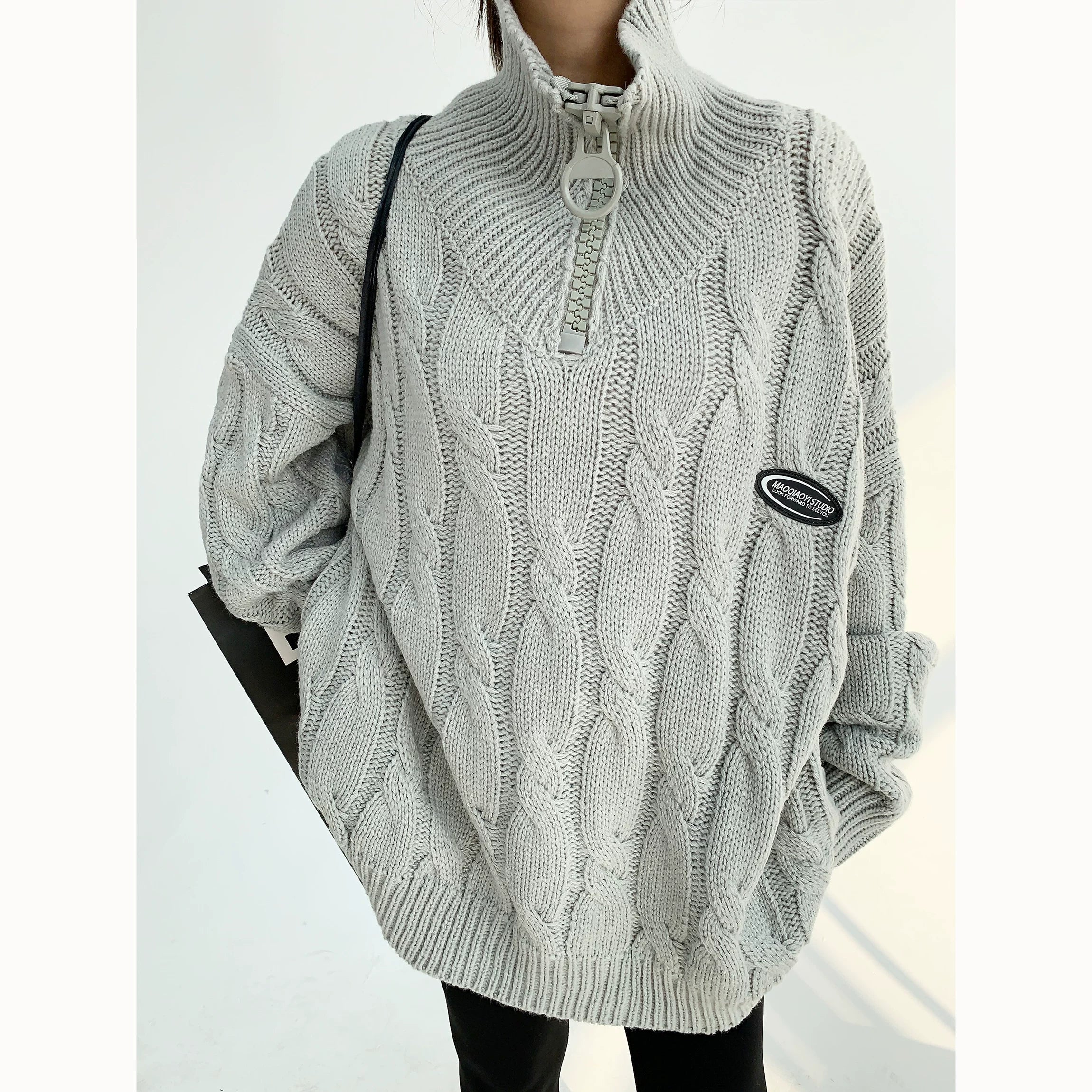 Frost Cable Zip Knit Sweater