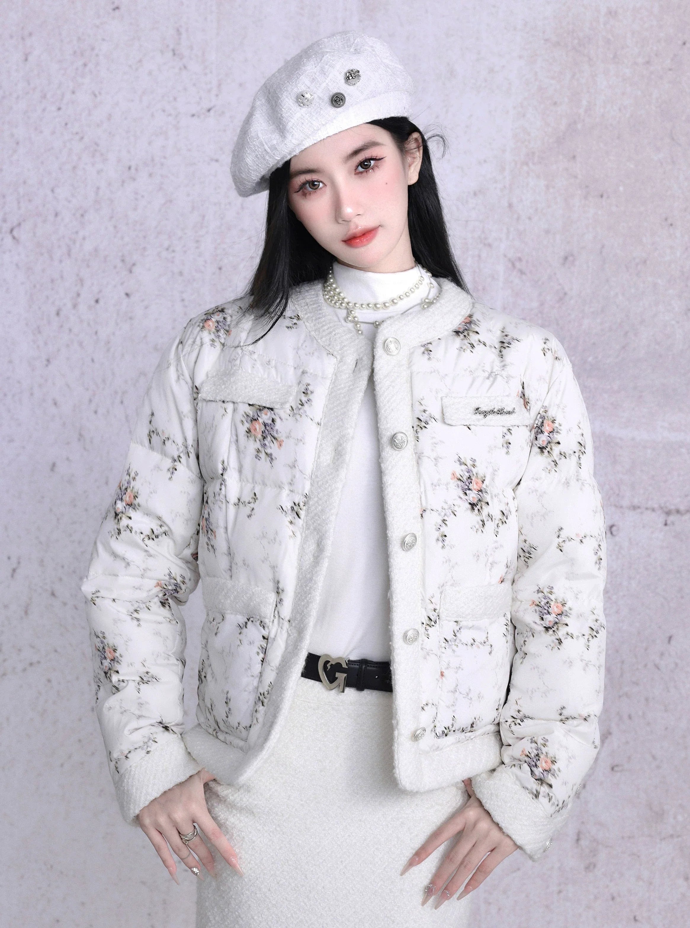 Vintage Floral Quilted Puffer Jacket - Romantic Spring Outerwear