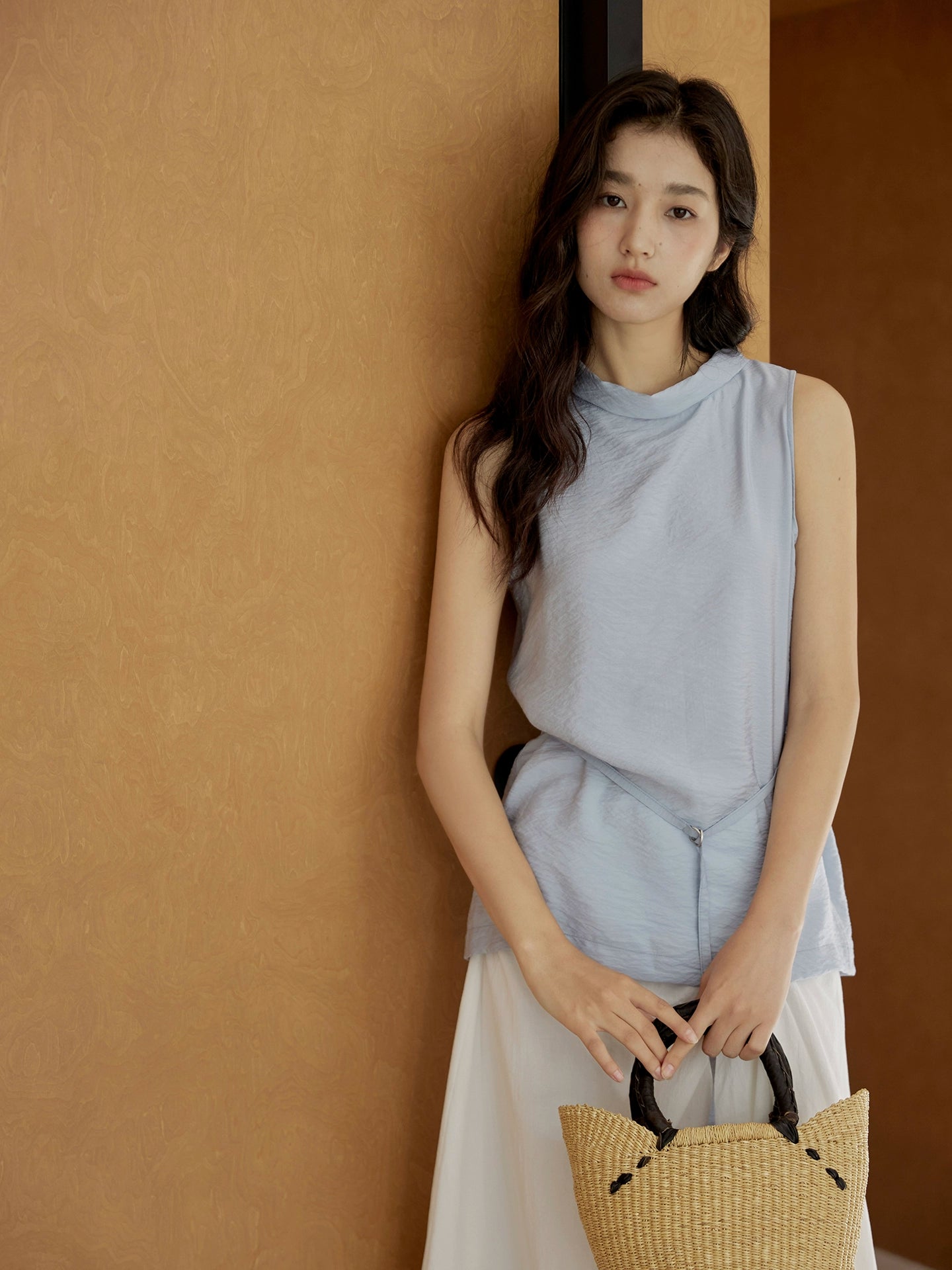 Sleeveless Light Pink Belted Top