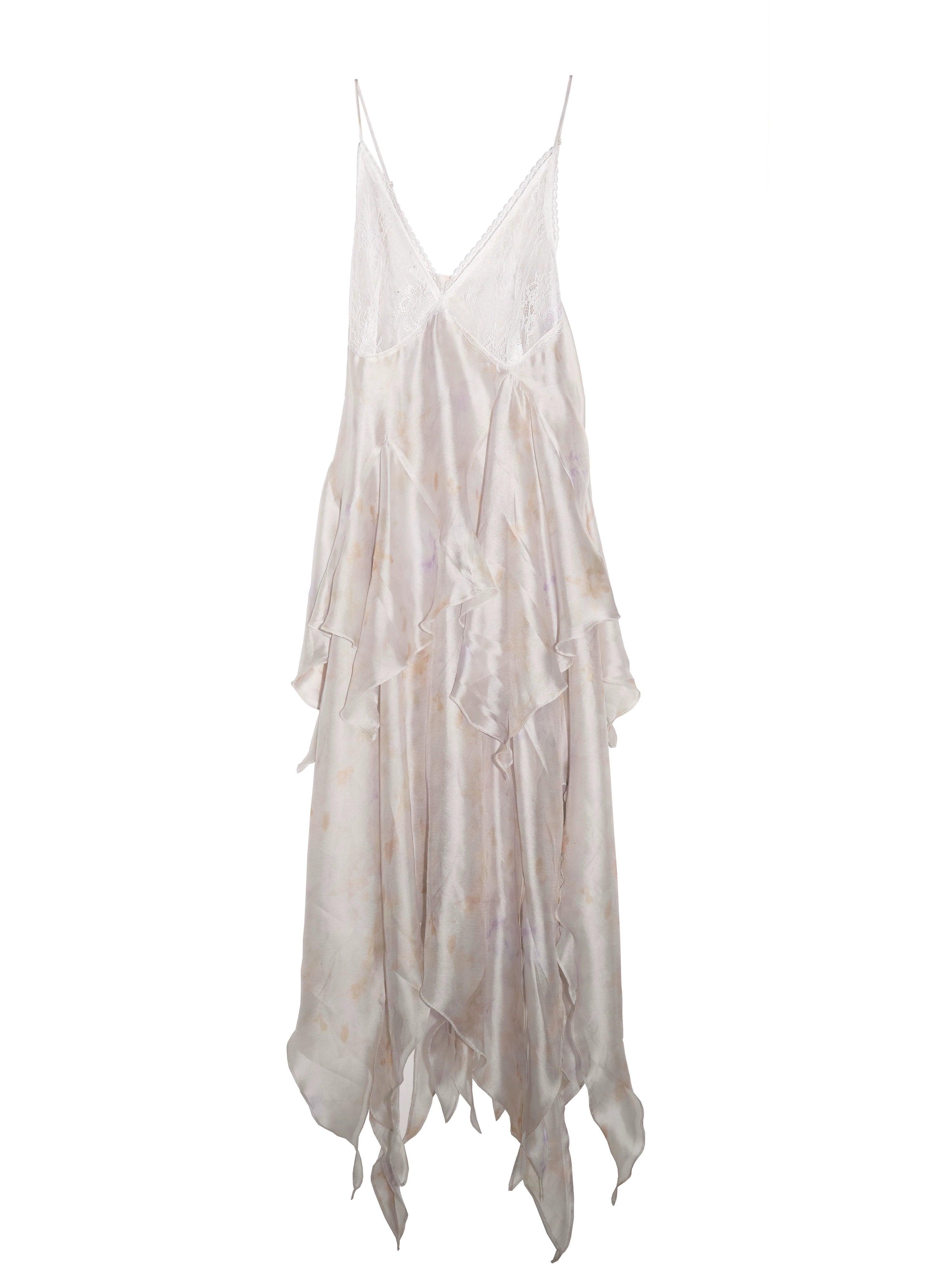 Jnylon Studio Ethereal Fairy Slip Dress - Women'S Ivory Layered Chiffon Maxi With Handkerchief Hem