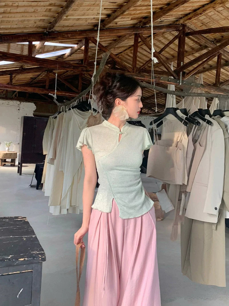 Chinese-Style Wide-Leg Palazzo Pants