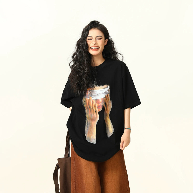 Oversized Artistic Face Print Tee