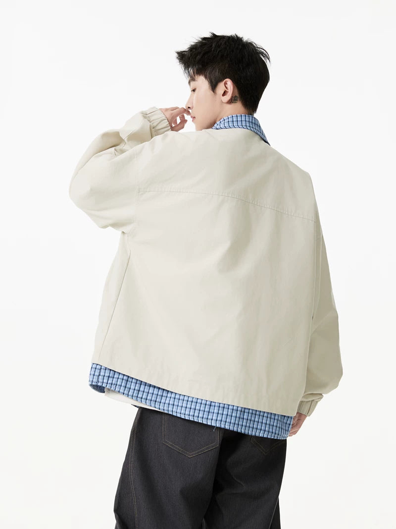 Grid-Collar Layered Coach Jacket