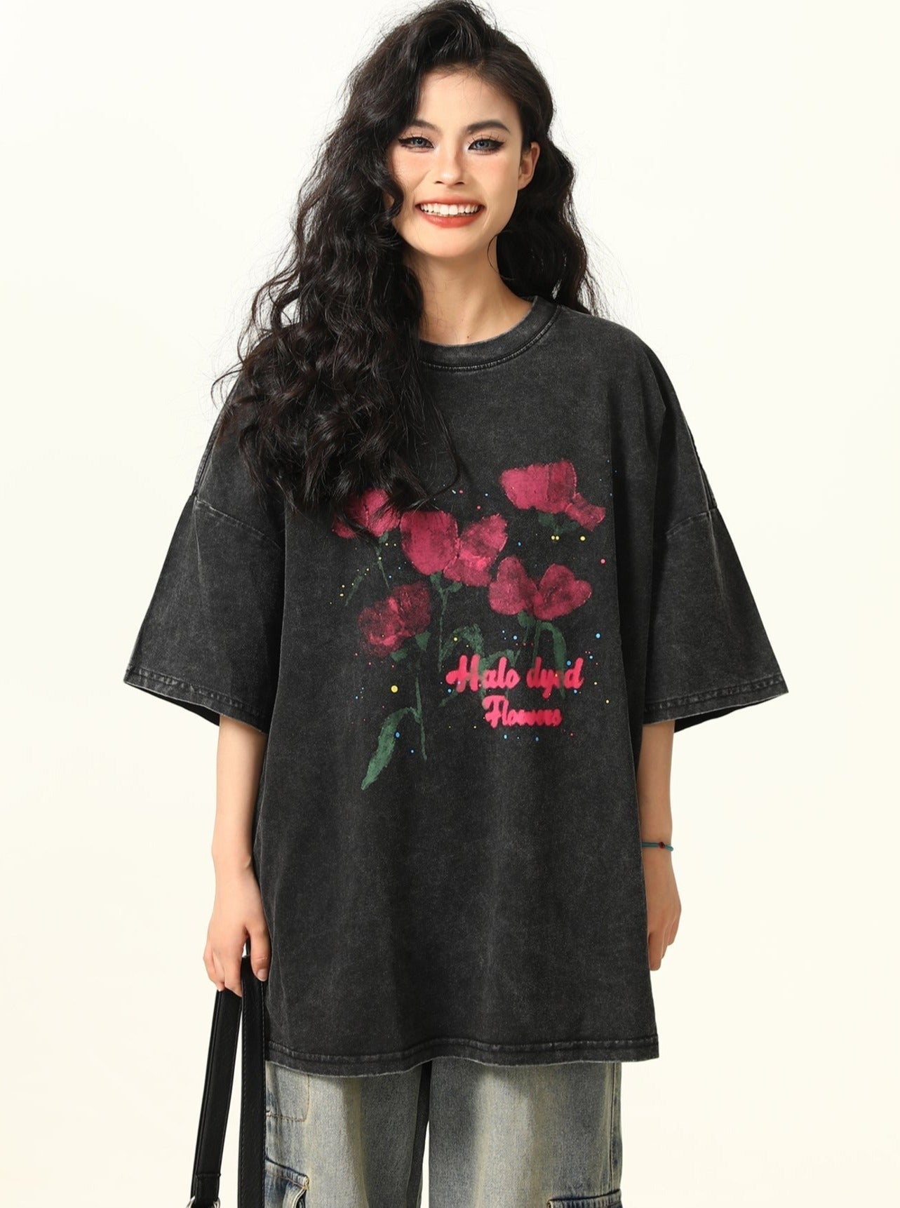 Red Floral Oversized Vintage Tee