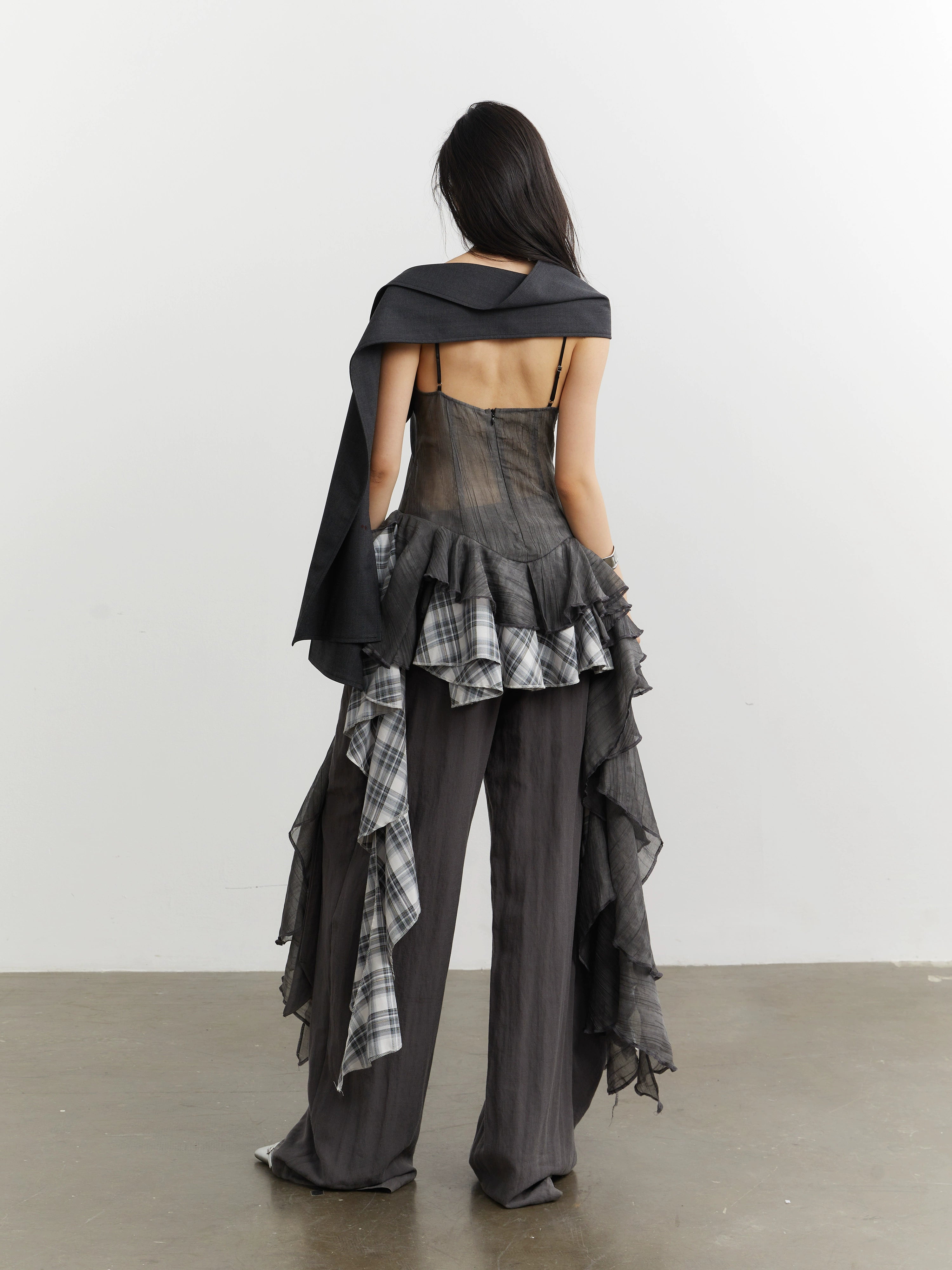 Noir Plaid Ruffle Cascade Dress