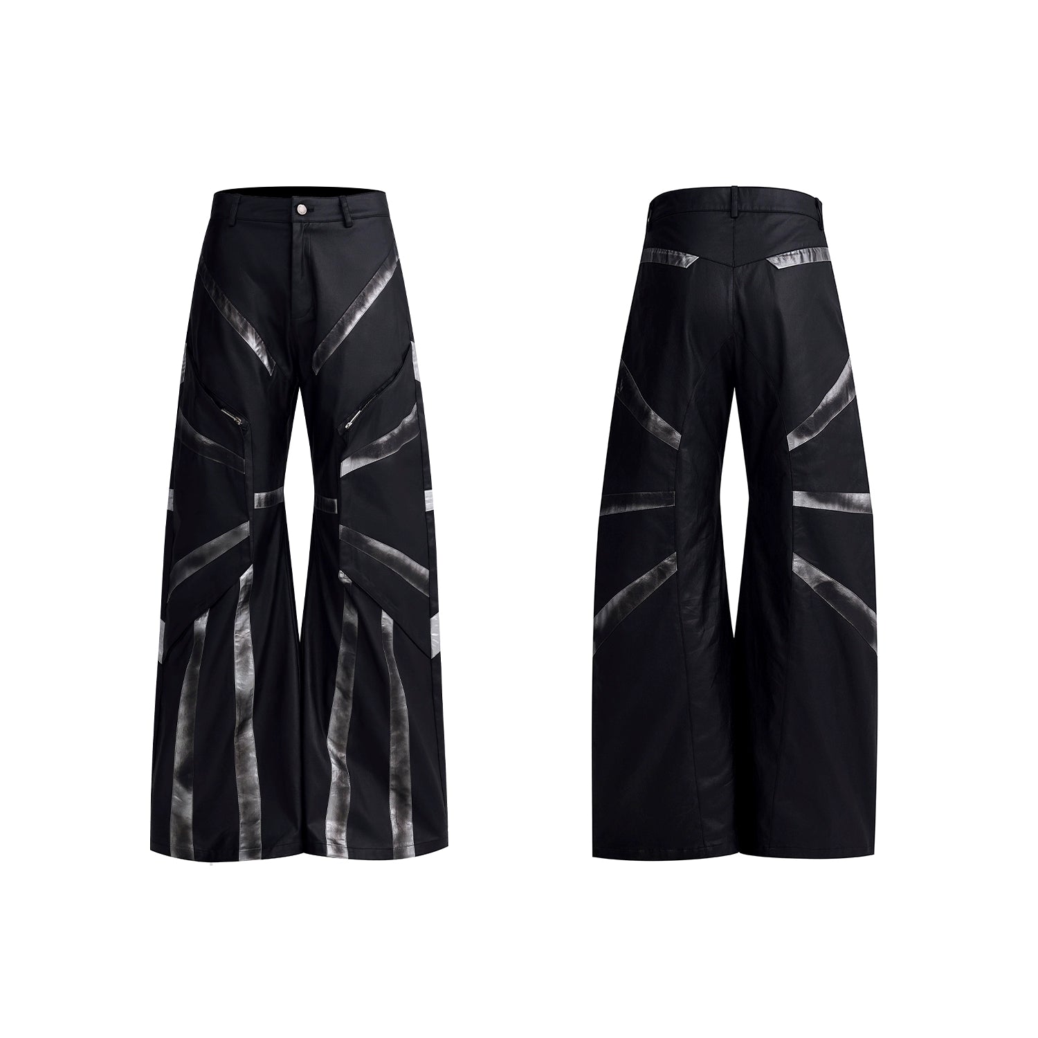 Black Metallic Jacket and Wide-Leg Pants Setup