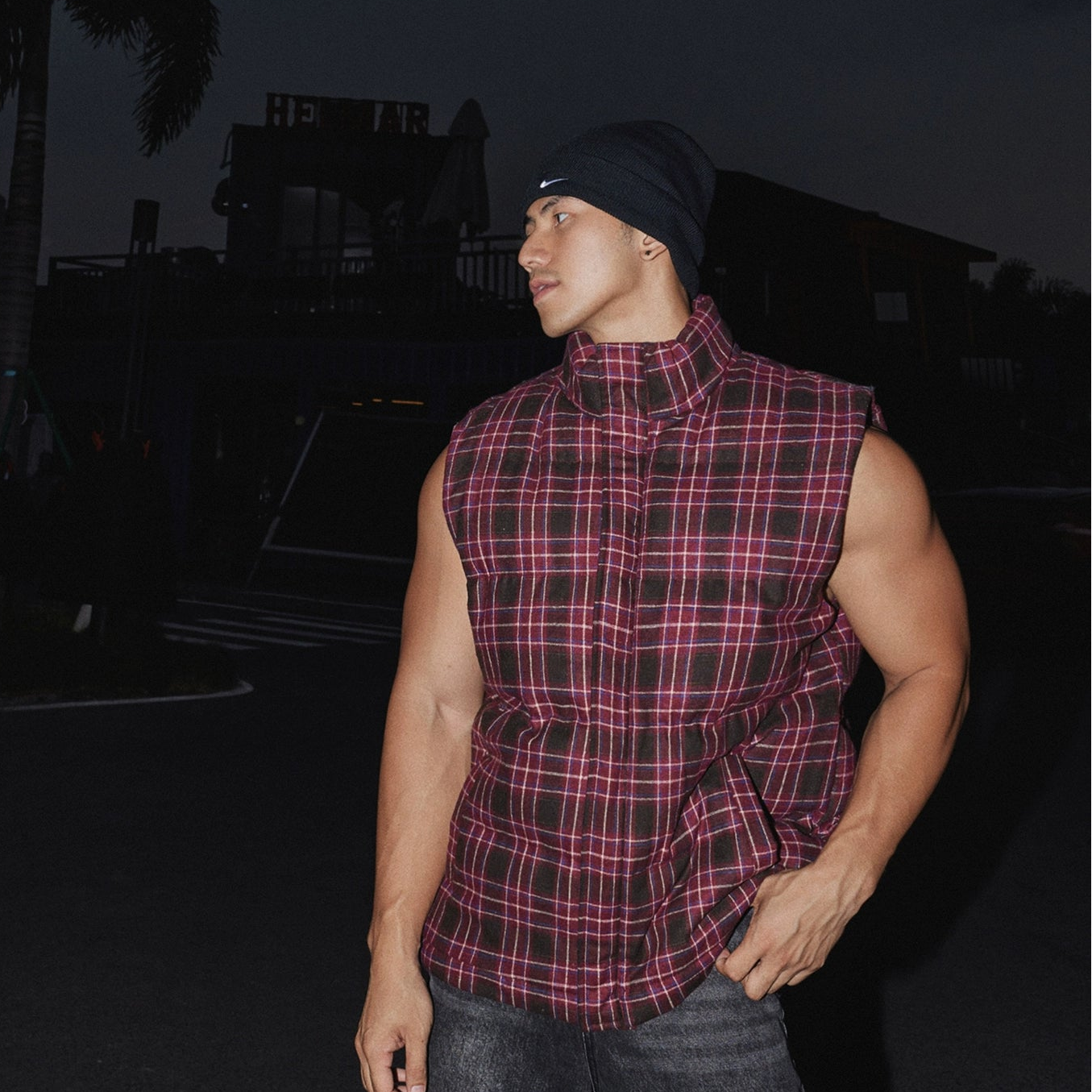 Grid Plaid Puffer Vest