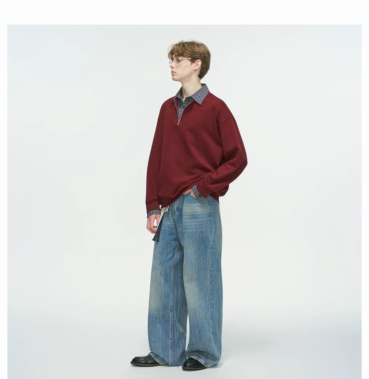 Layered Collar Half‑Zip Knit Pullover