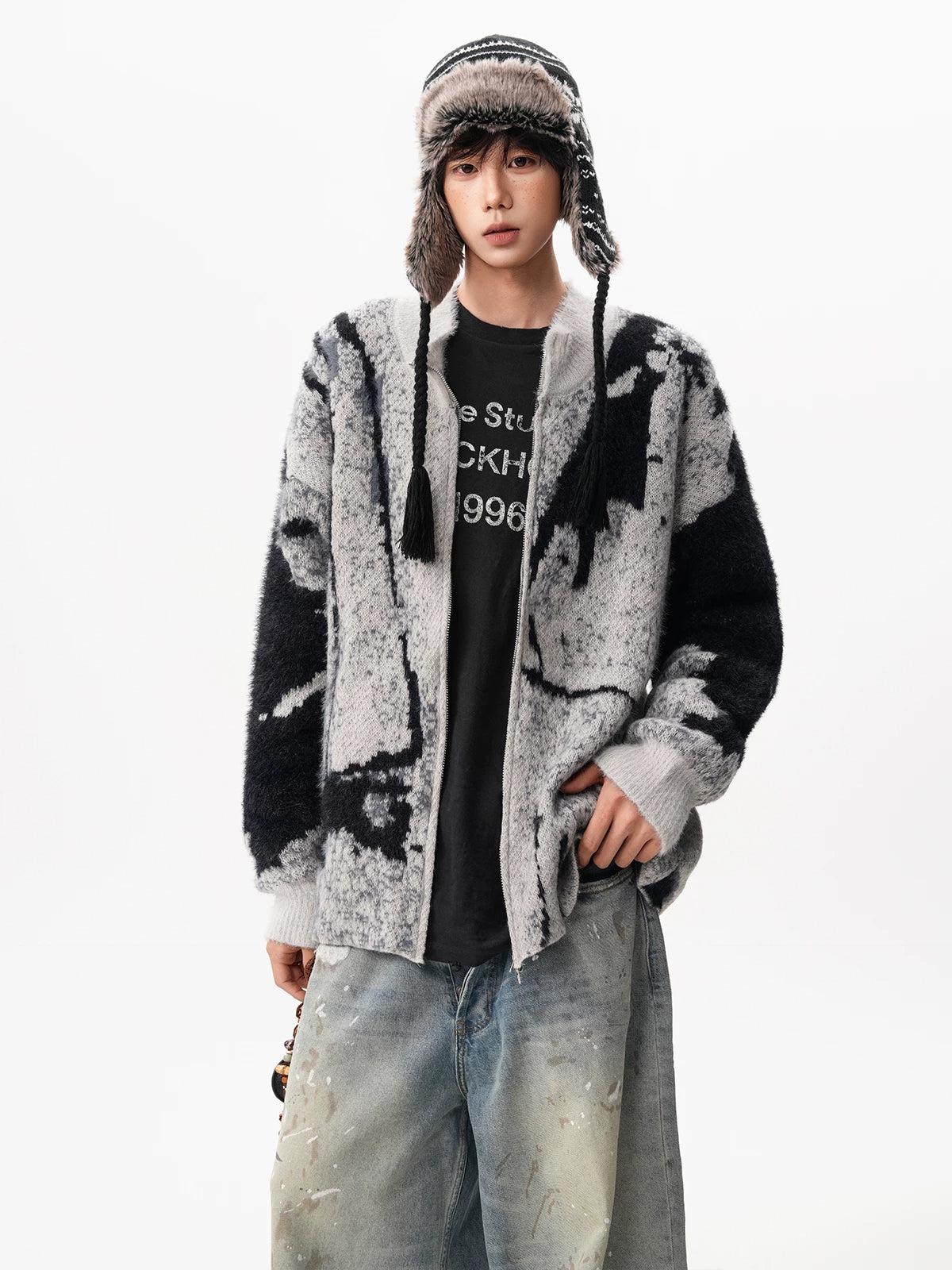 Marble Drift Fleece Zip Jacket