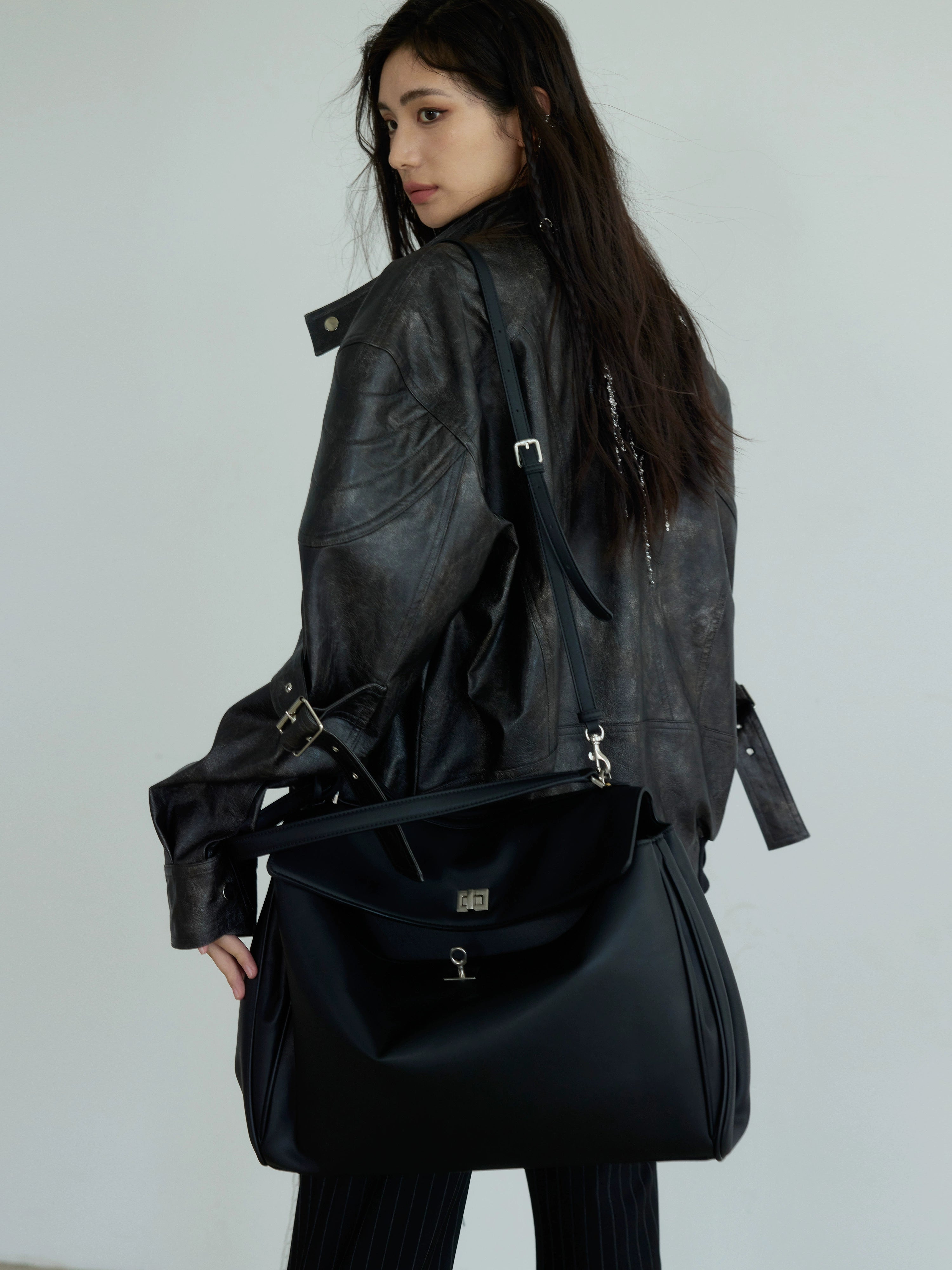 Oversized Leather Biker Jacket