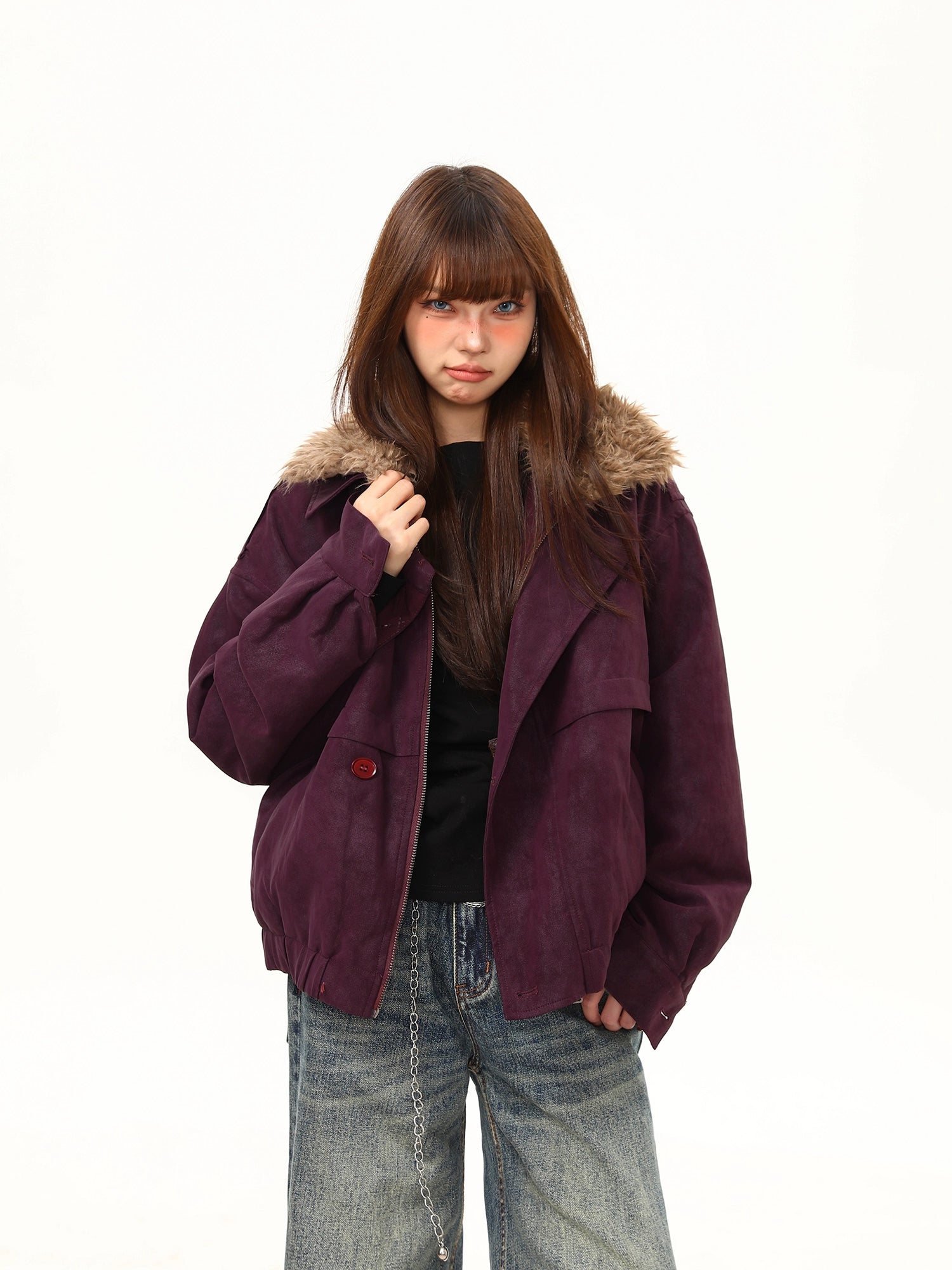 Plum Frost Faux Fur Collar Jacket