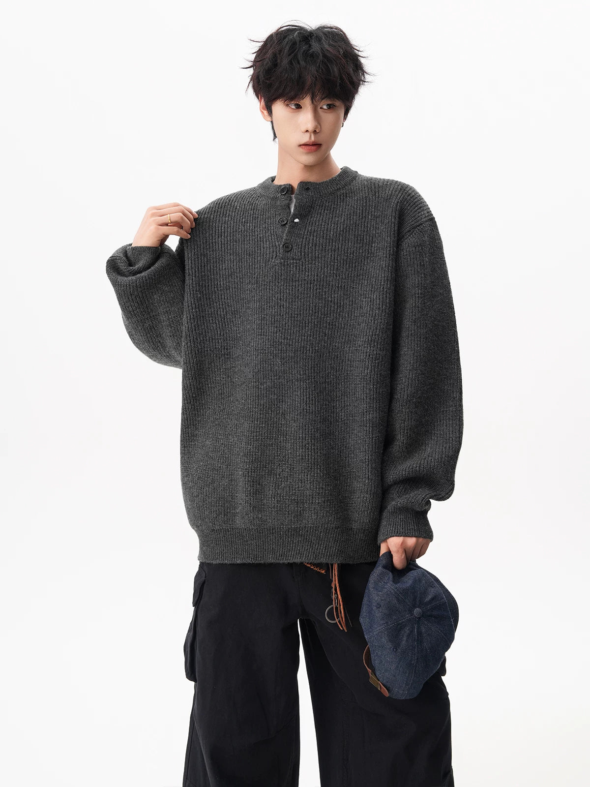 Waffle Henley Knit Sweater