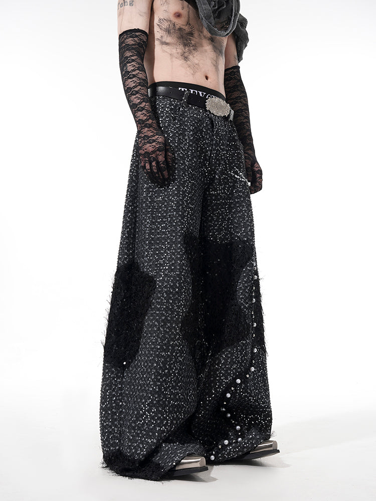 Glitter Pearl Mix Wide-Leg Pants