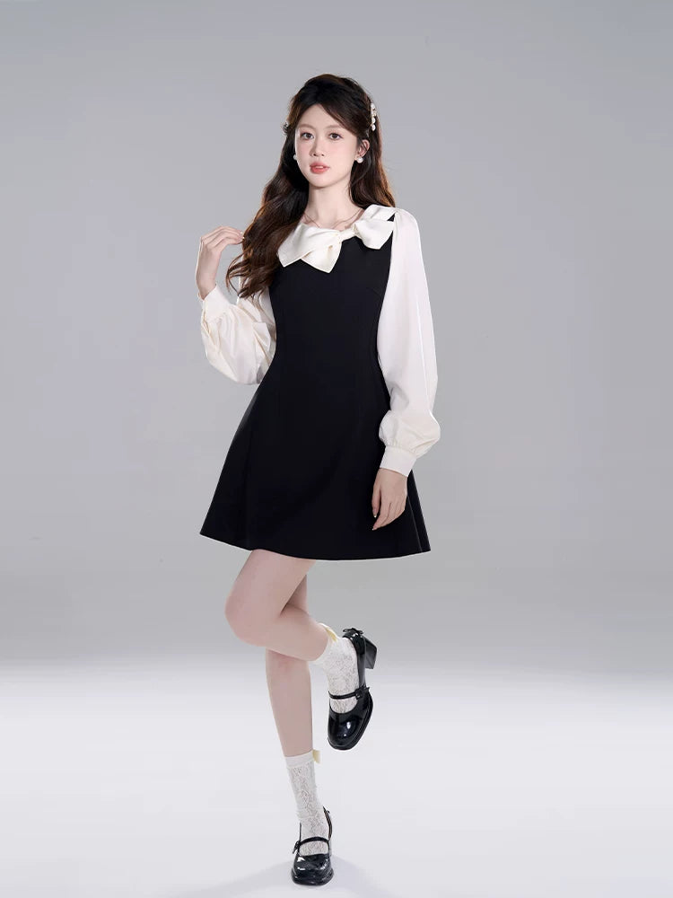 Contrast Bow Collar Midi Dress