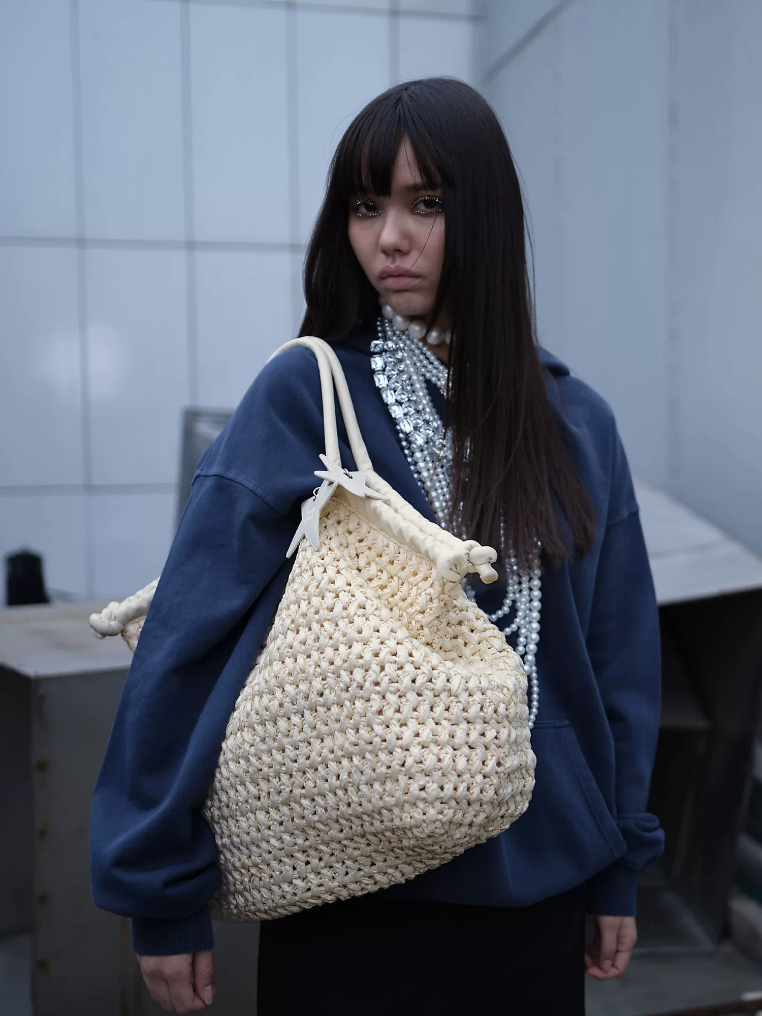 Star-Charm Woven Straw Hobo Tote - view 3
