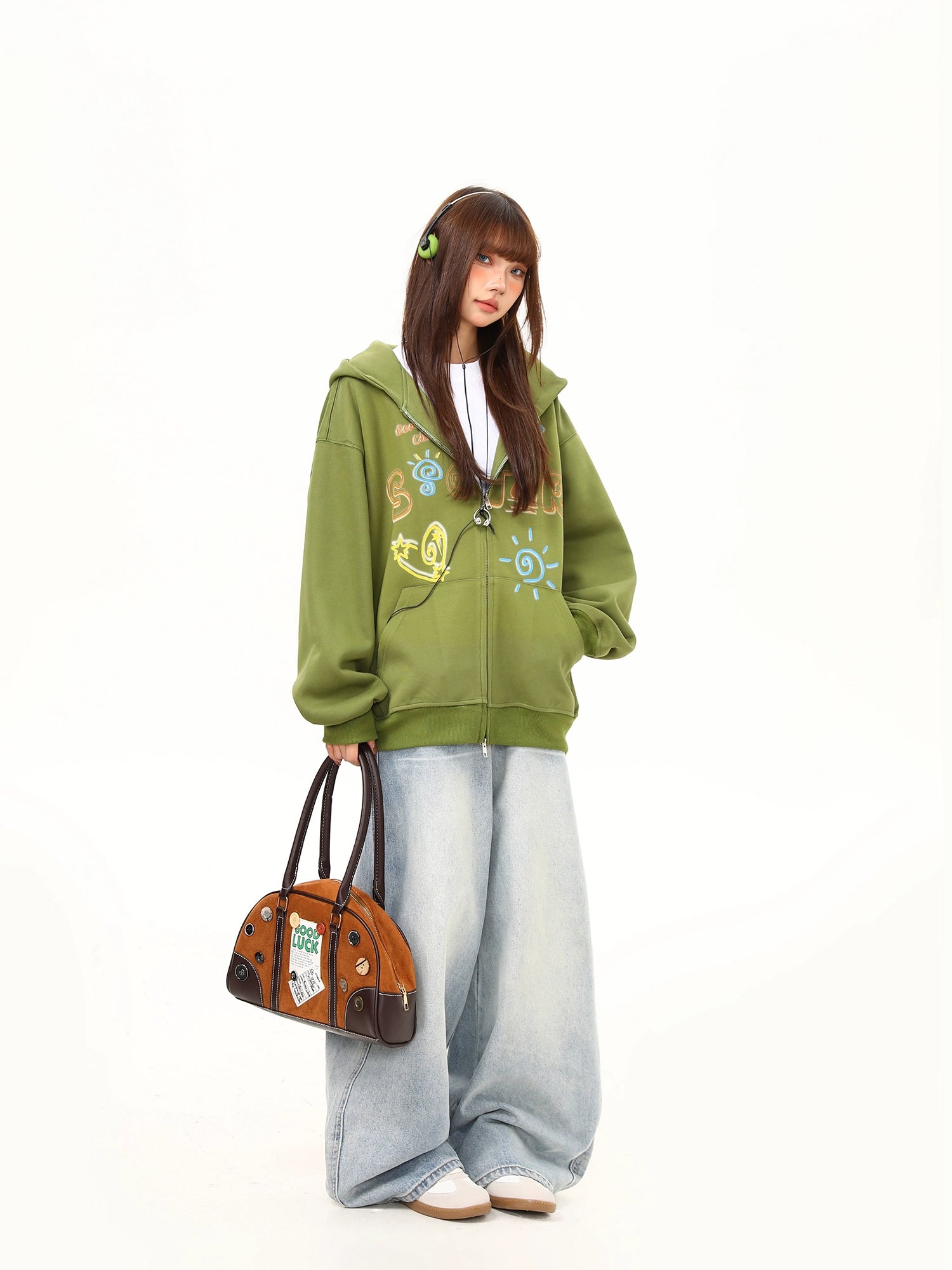 Solar Doodle Olive Zip Hoodie