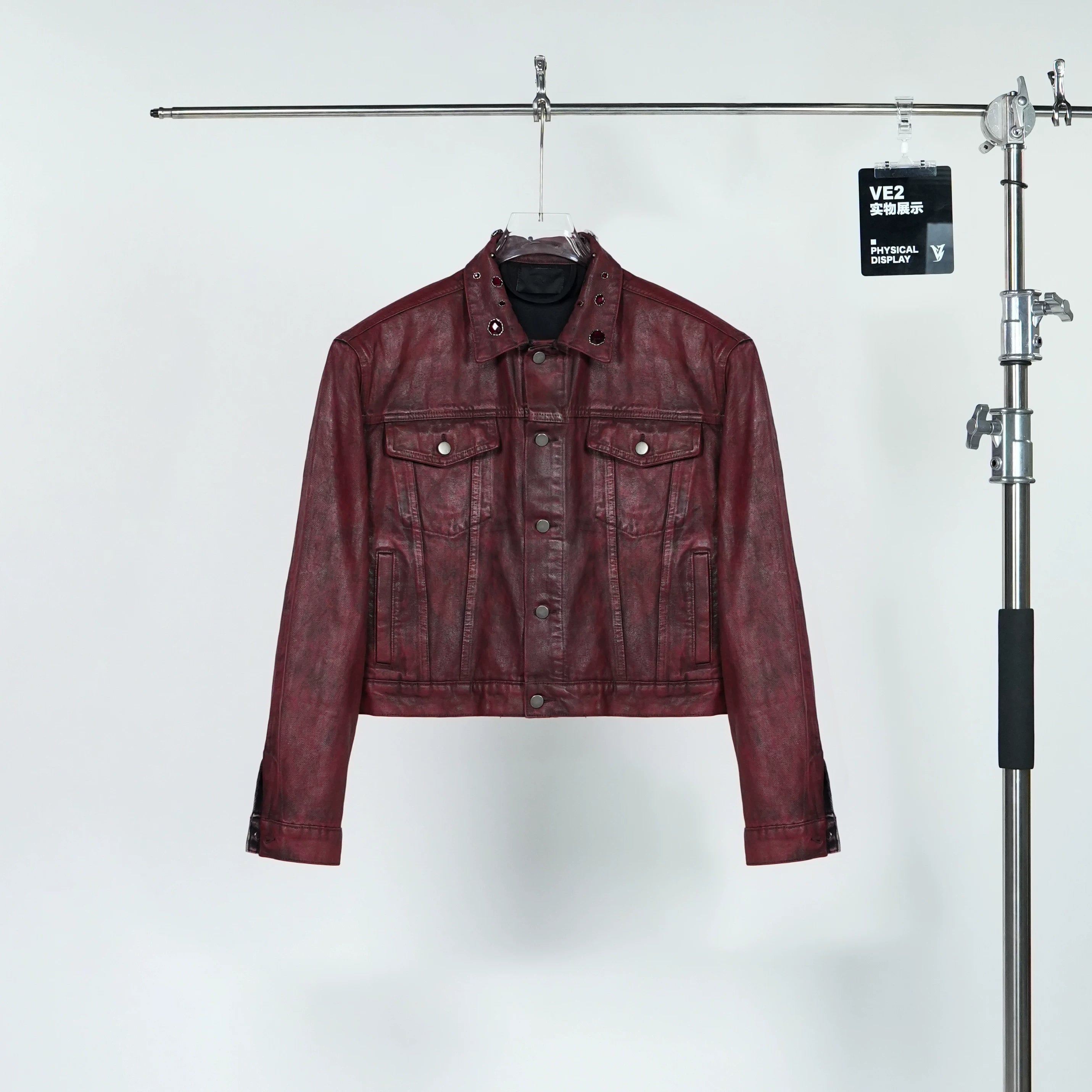 Crimson Static Grommet-Collar Moto Jacket