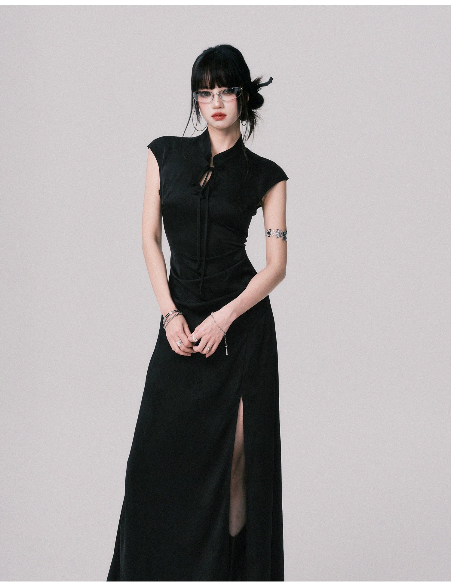 Midnight Cipher Cheongsam Maxi Dress