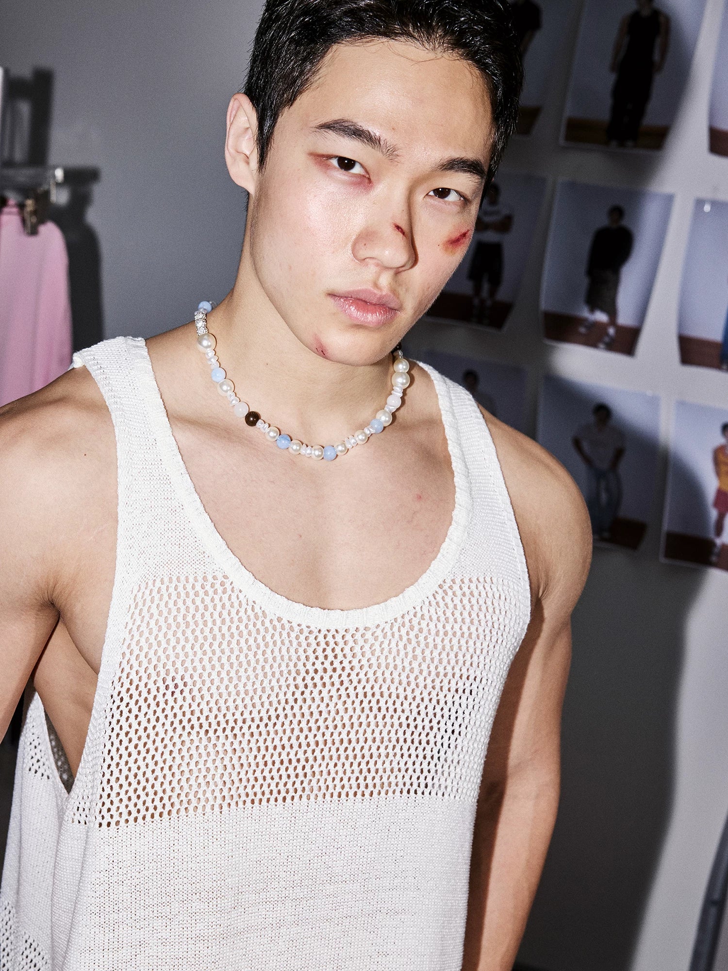 Ivory Open-Knit Mesh Tank Top