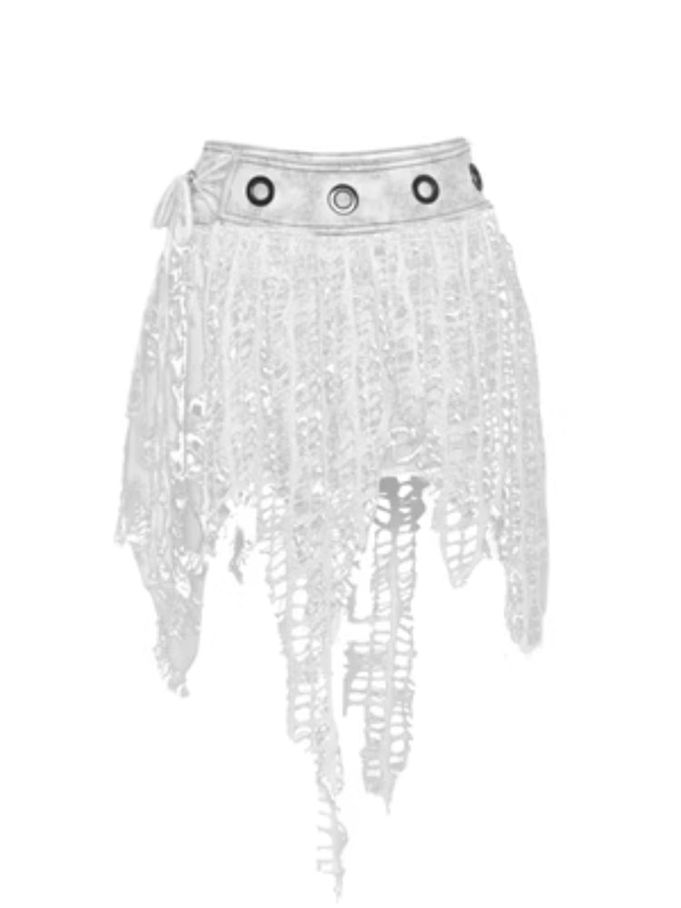 Distressed Net Grommet Mini Skirt