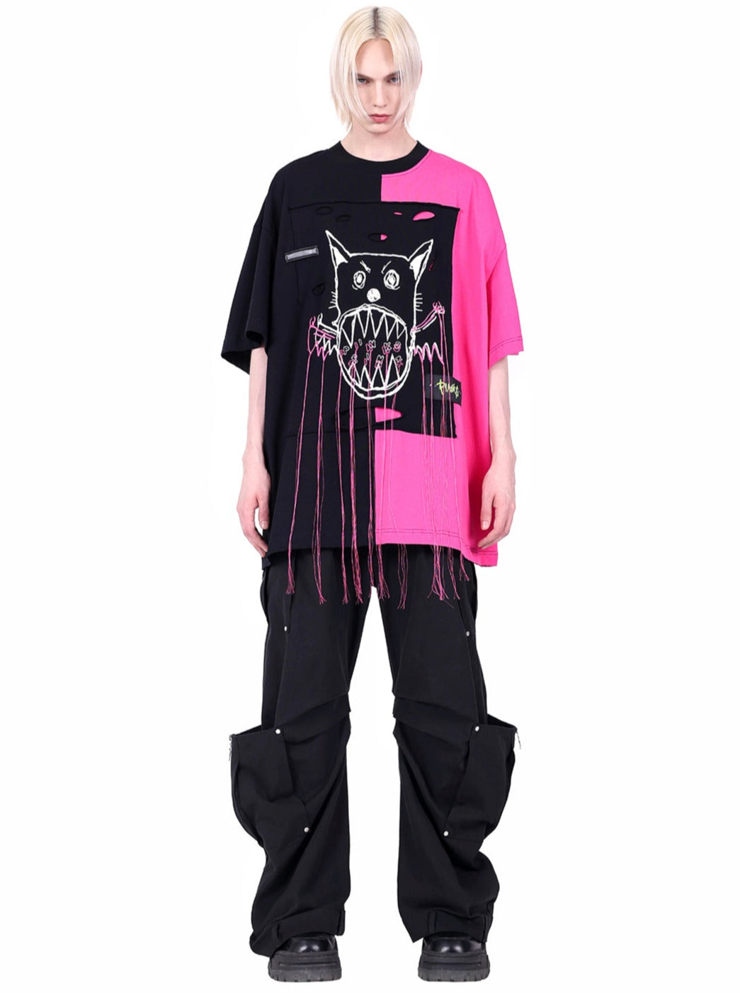 PINKSPINK Two-Tone Graphic Oversized T-Shirt - Black/Pink