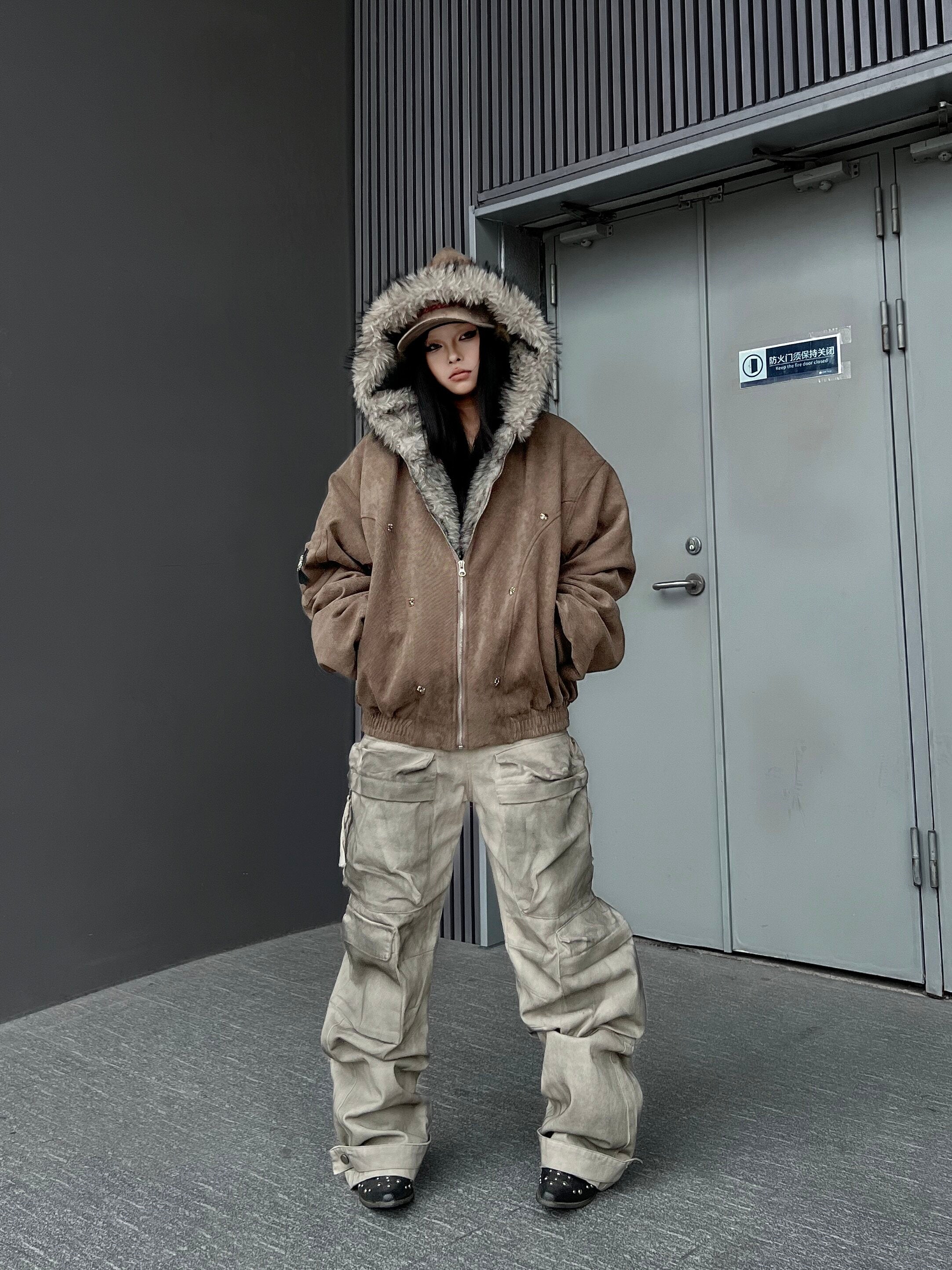 Men's Washed Multi-Pocket Wide-Leg Cargo Pants