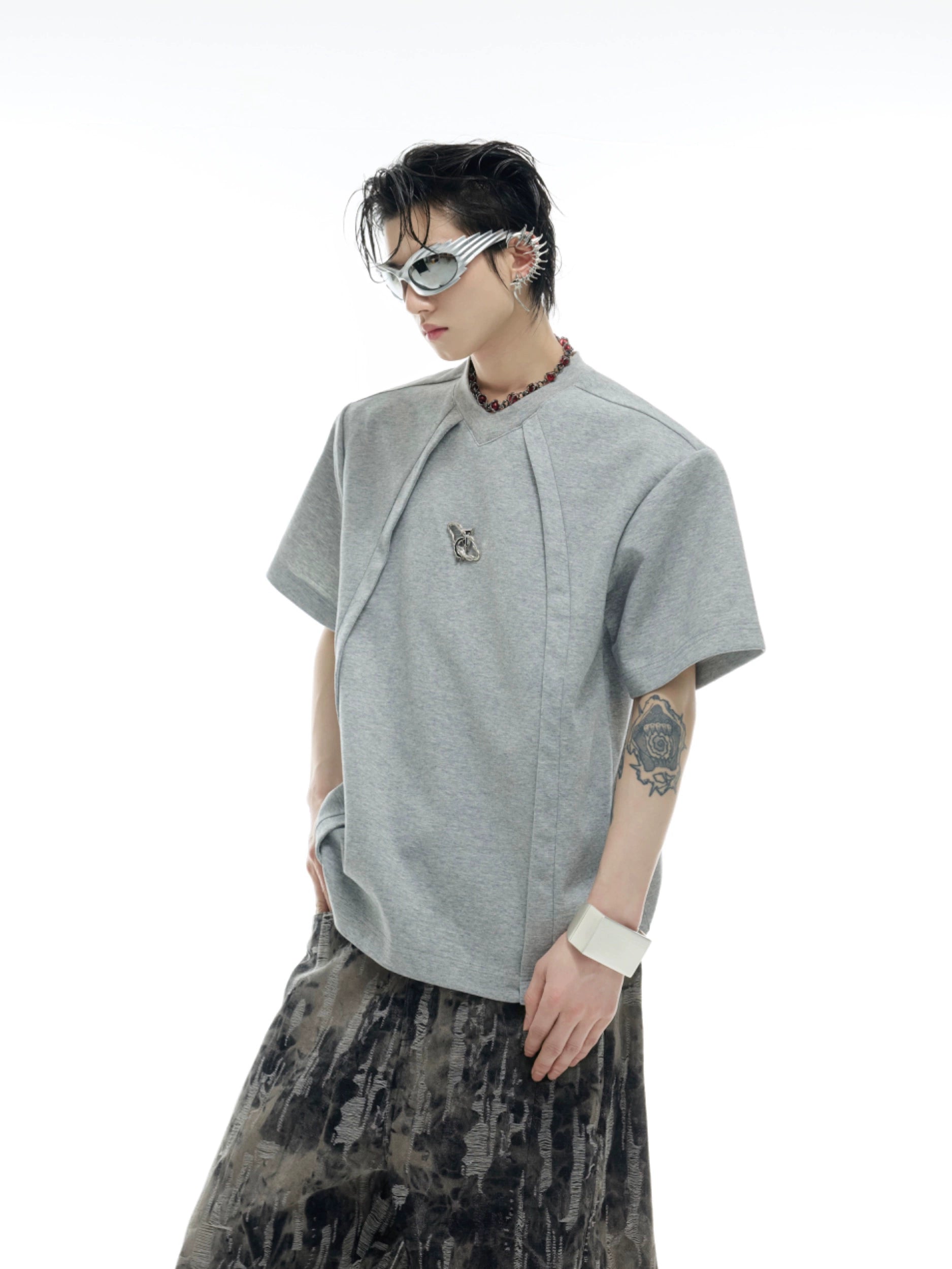 Grey Logo Embroidered Polo Shirt