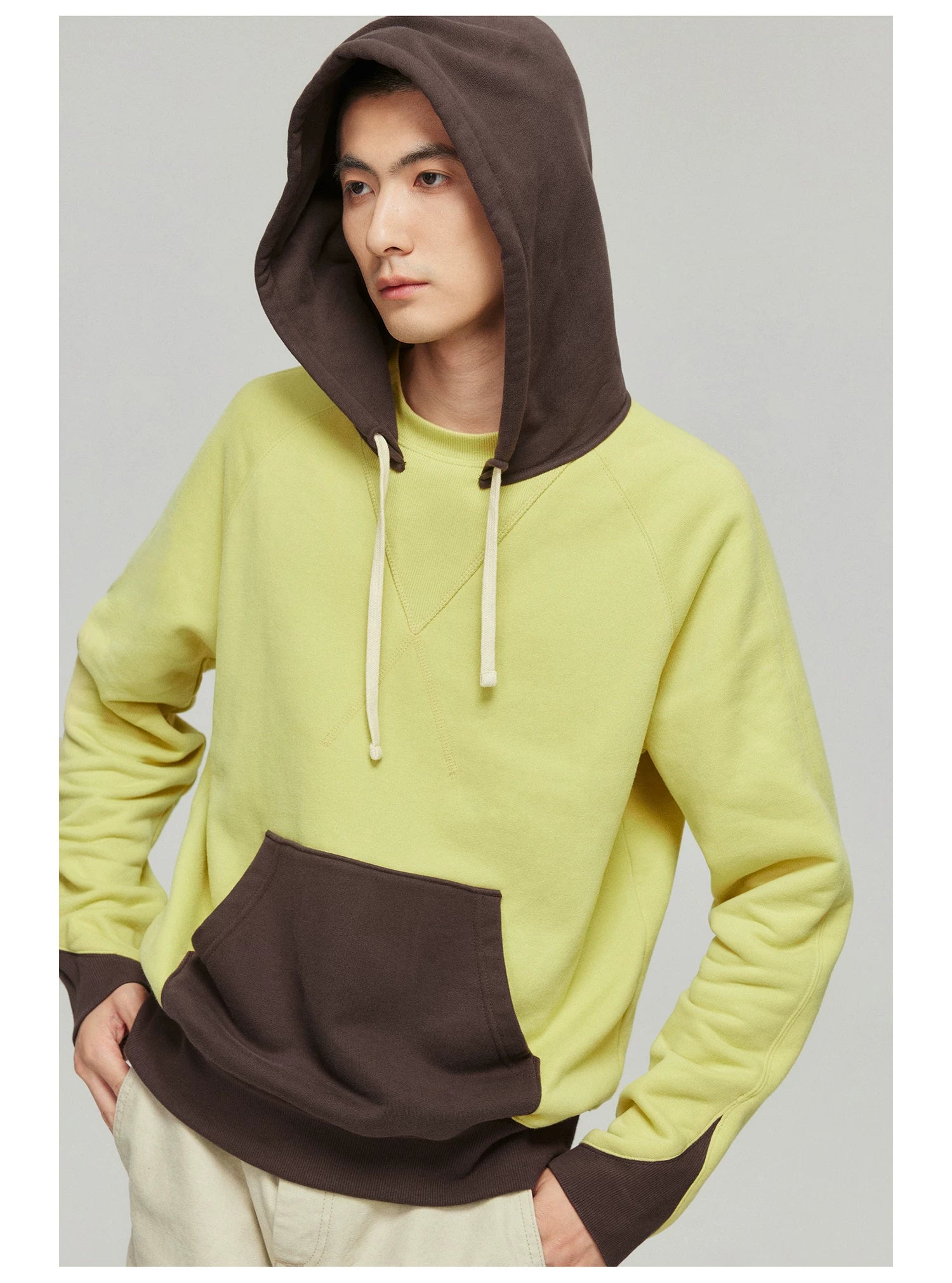 Lime and Brown Colorblock Hoodie